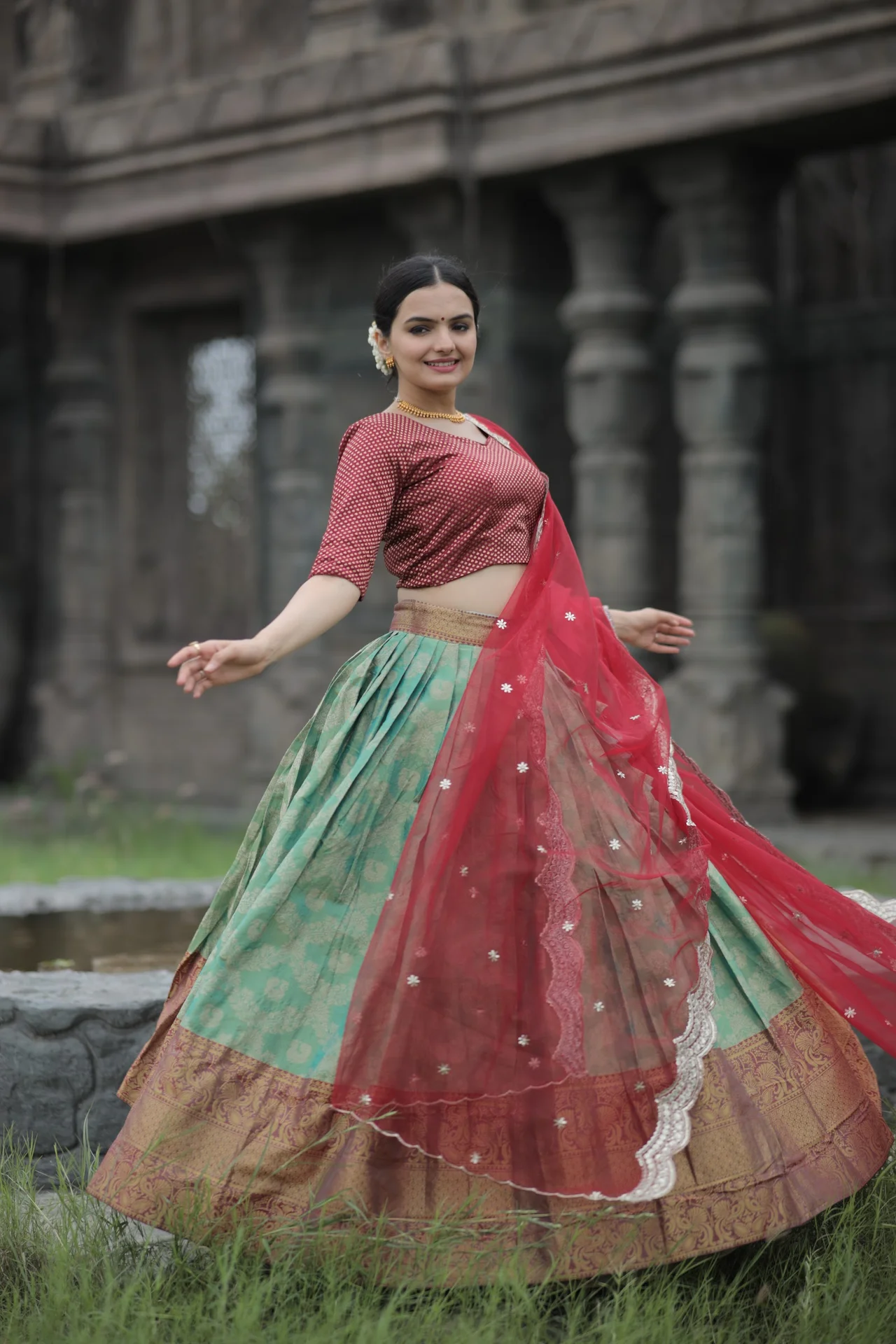 Women's Silk Lehenga Choli with Unstitched Blouse and Dupatta in Multicolour — photo 2 of 5