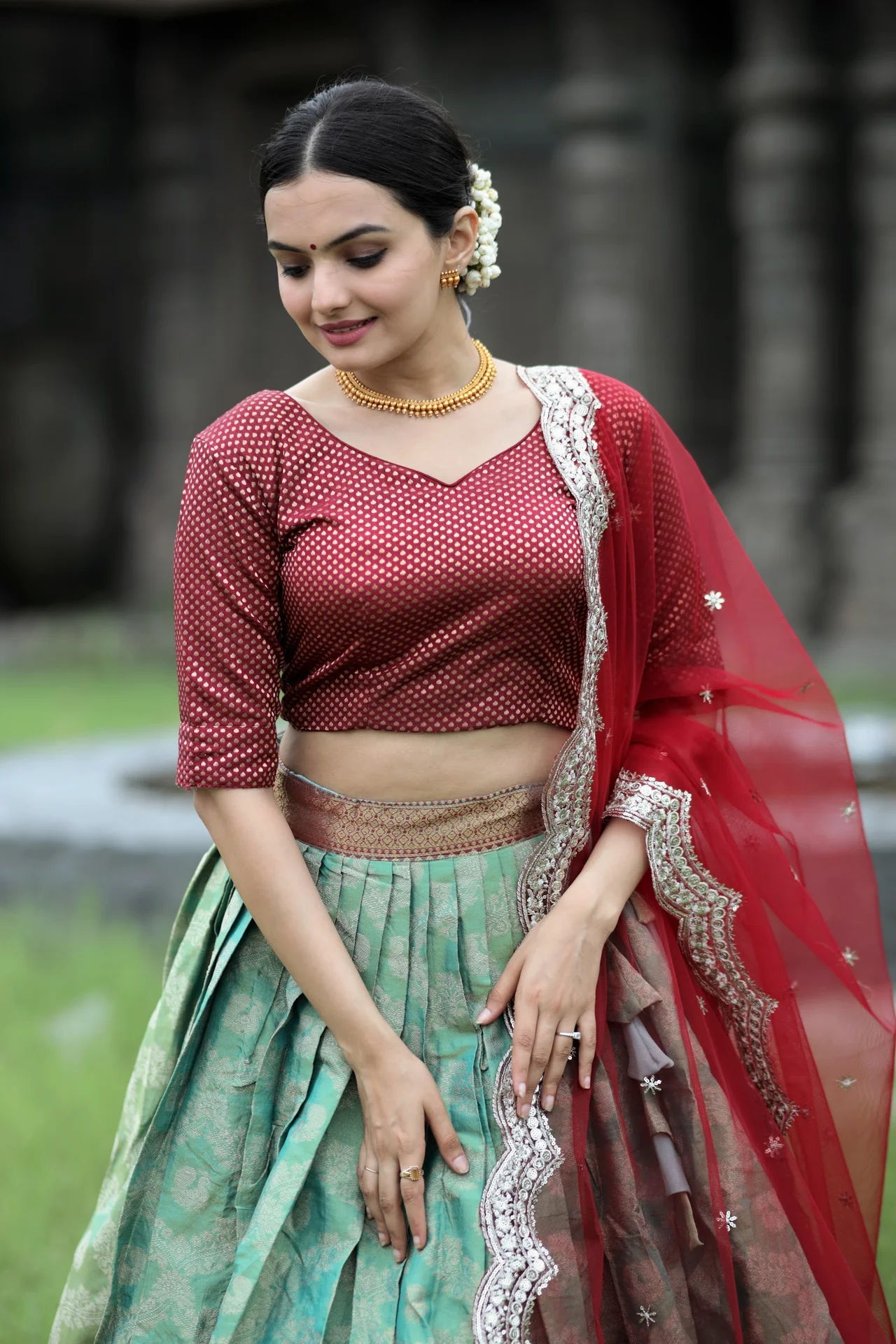Women's Silk Lehenga Choli with Unstitched Blouse and Dupatta in Multicolour — photo 4 of 5