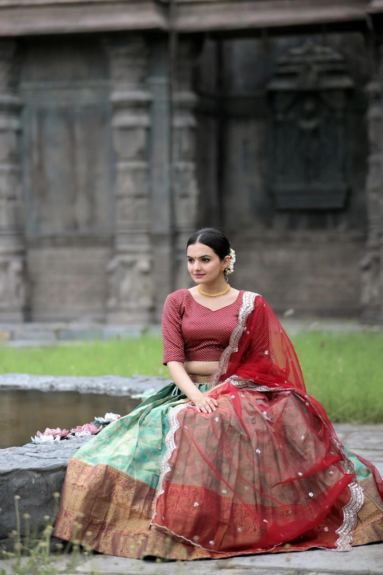Women's Silk Lehenga Choli with Unstitched Blouse and Dupatta in Multicolour — photo 5 of 5