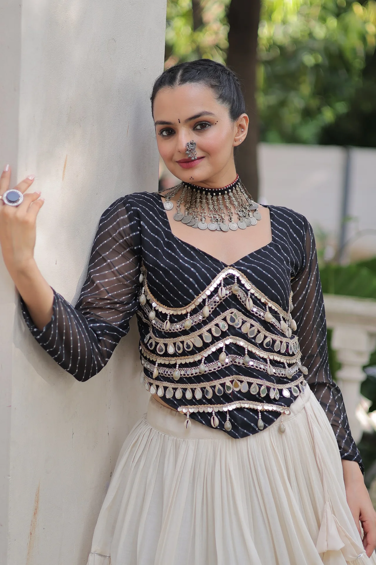 Women's Kora Cotton Lehenga Choli with Stitched Blouse in Black — photo 4 of 6