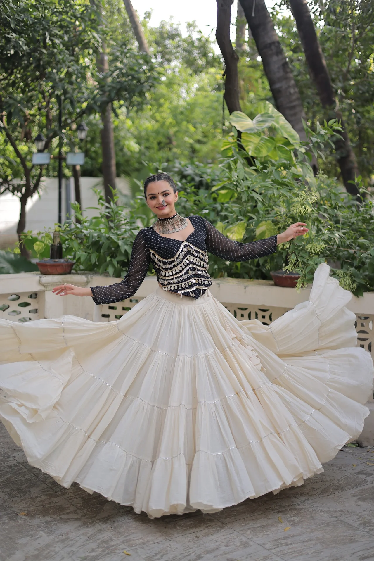 Women's Kora Cotton Lehenga Choli with Stitched Blouse in Black — photo 5 of 6