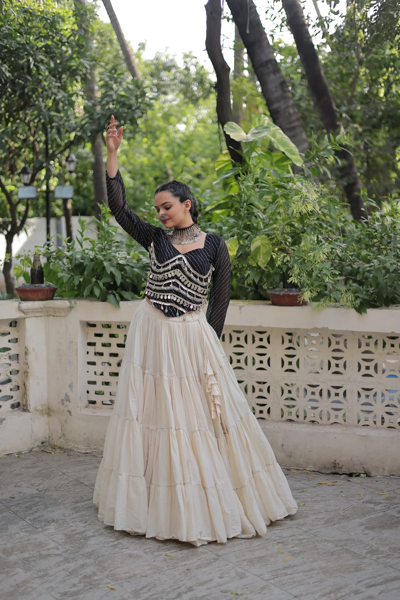 Women's Kora Cotton Lehenga Choli with Stitched Blouse in Black — photo 6 of 6