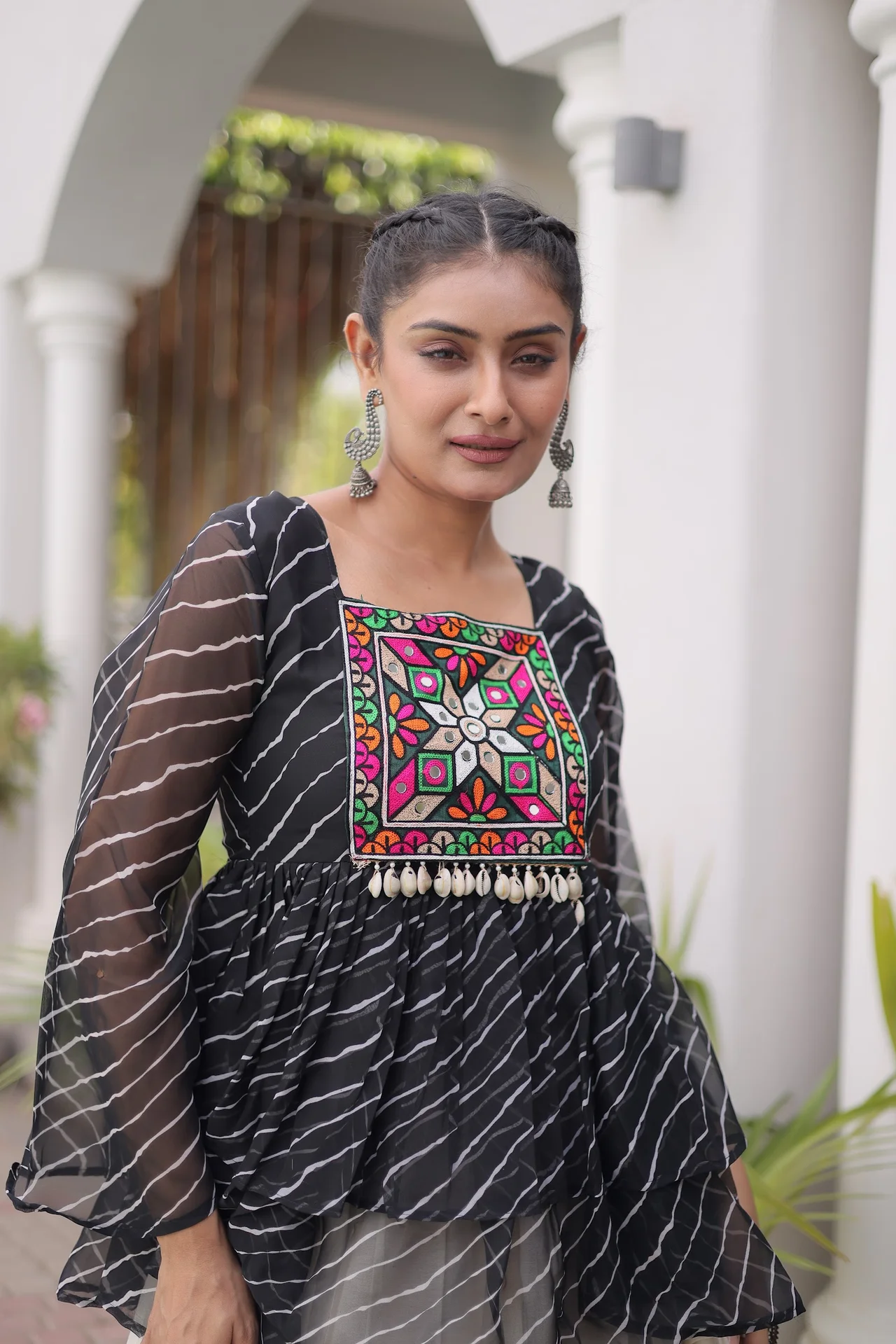 Women's Kora Cotton Lehenga Choli with Stitched Top in Black — photo 2 of 7