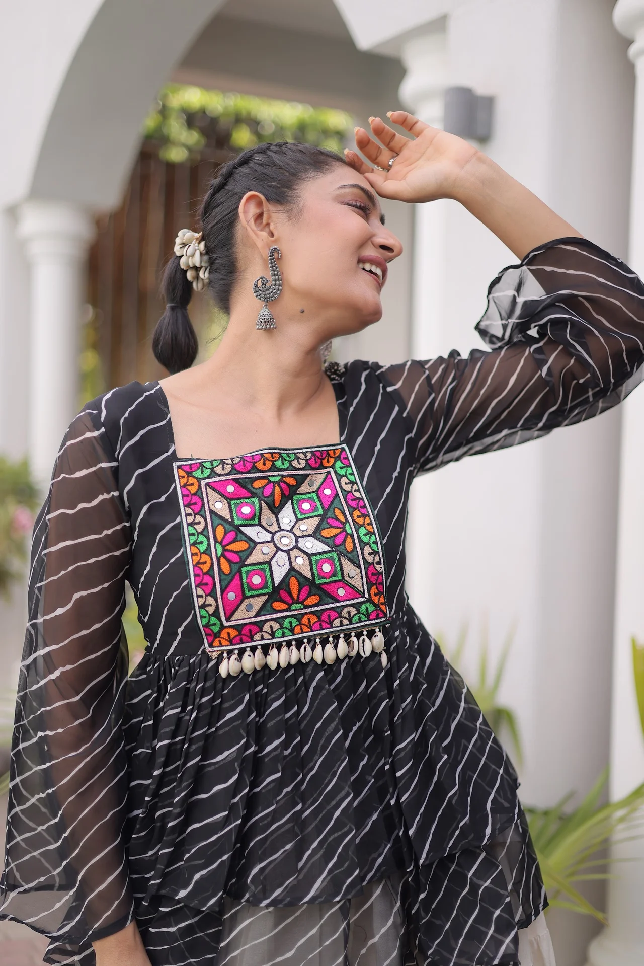 Women's Kora Cotton Lehenga Choli with Stitched Top in Black — photo 3 of 7