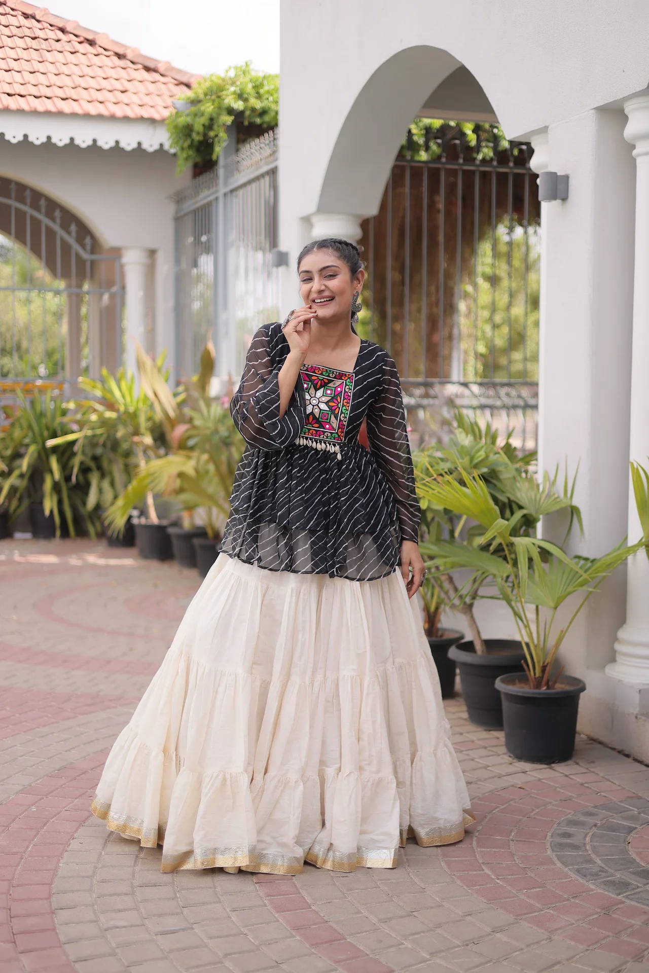 Women's Kora Cotton Lehenga Choli with Stitched Top in Black — photo 4 of 7