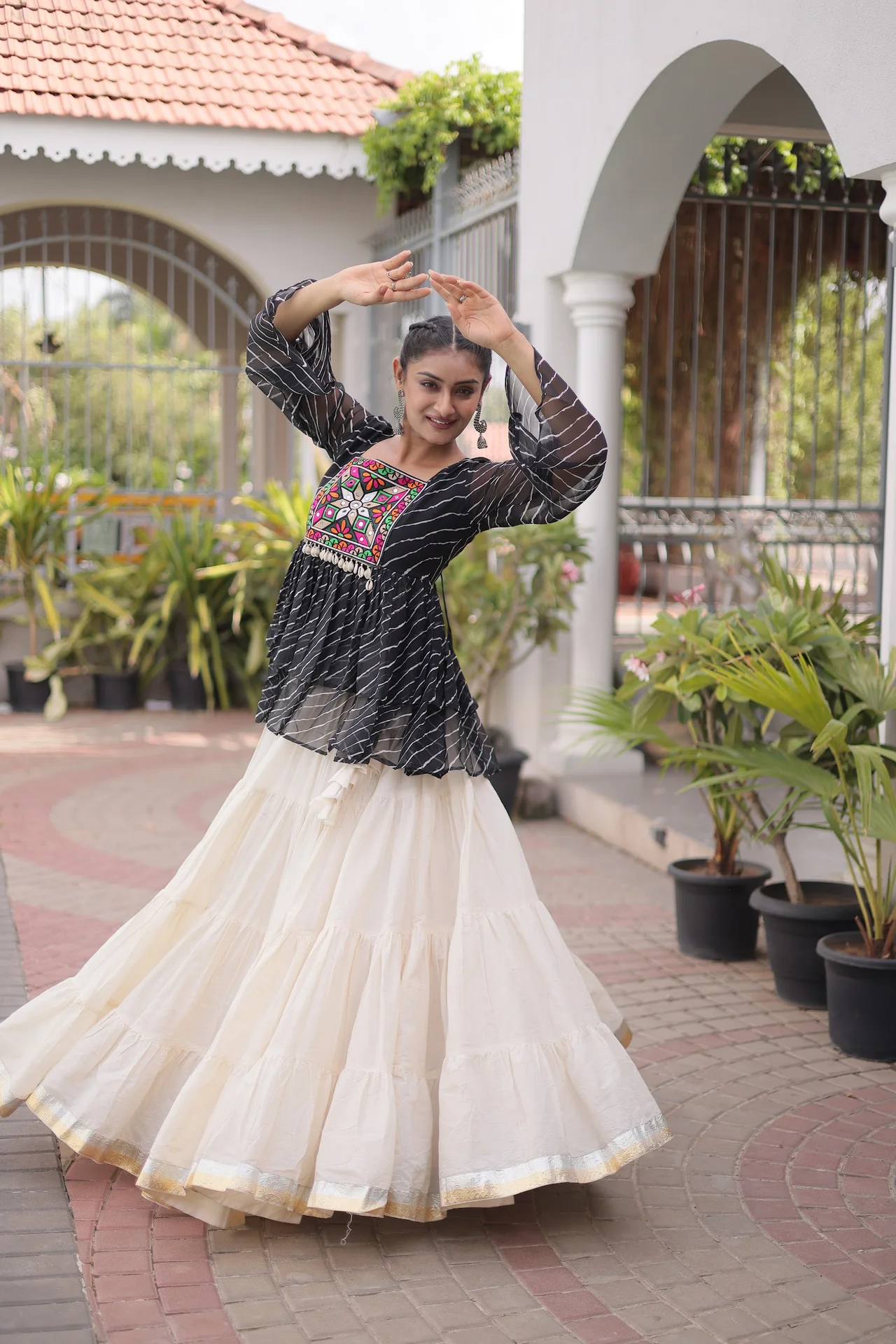 Women's Kora Cotton Lehenga Choli with Stitched Top in Black — photo 5 of 7