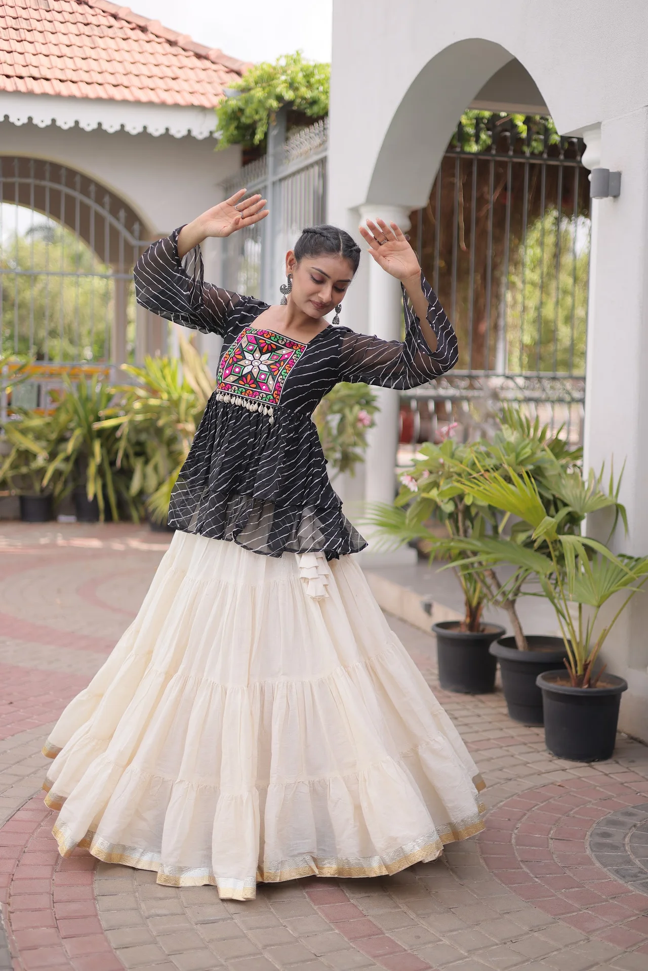 Women's Kora Cotton Lehenga Choli with Stitched Top in Black — photo 6 of 7