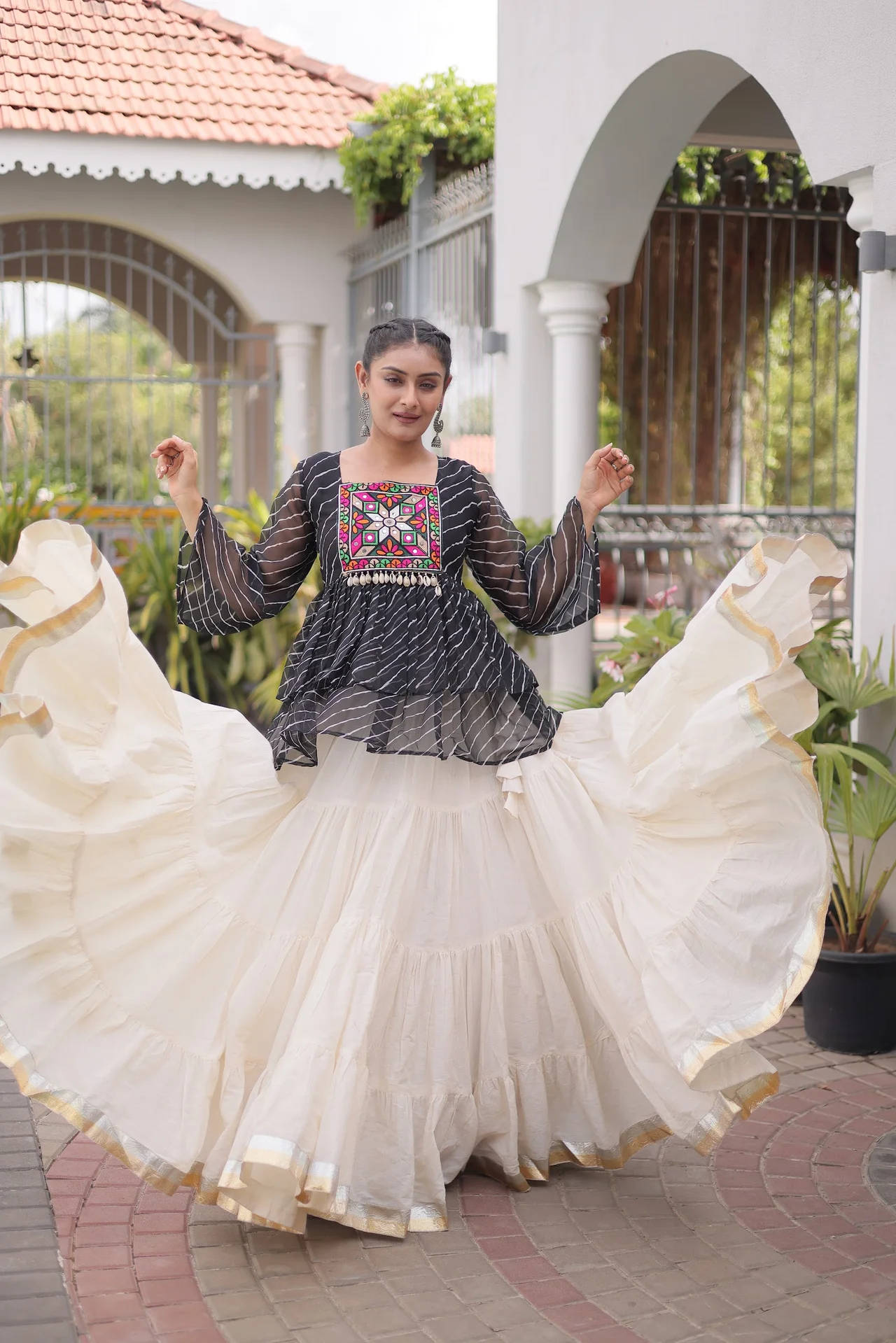 Women's Kora Cotton Lehenga Choli with Stitched Top in Black — photo 7 of 7