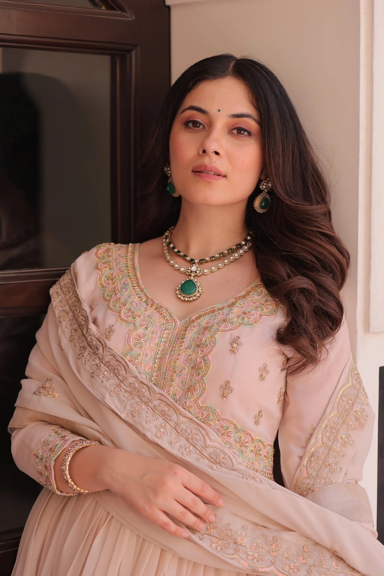 Women's Star Georgette Embroidered Anarkali Gown with Dupatta in Cream — photo 5 of 9