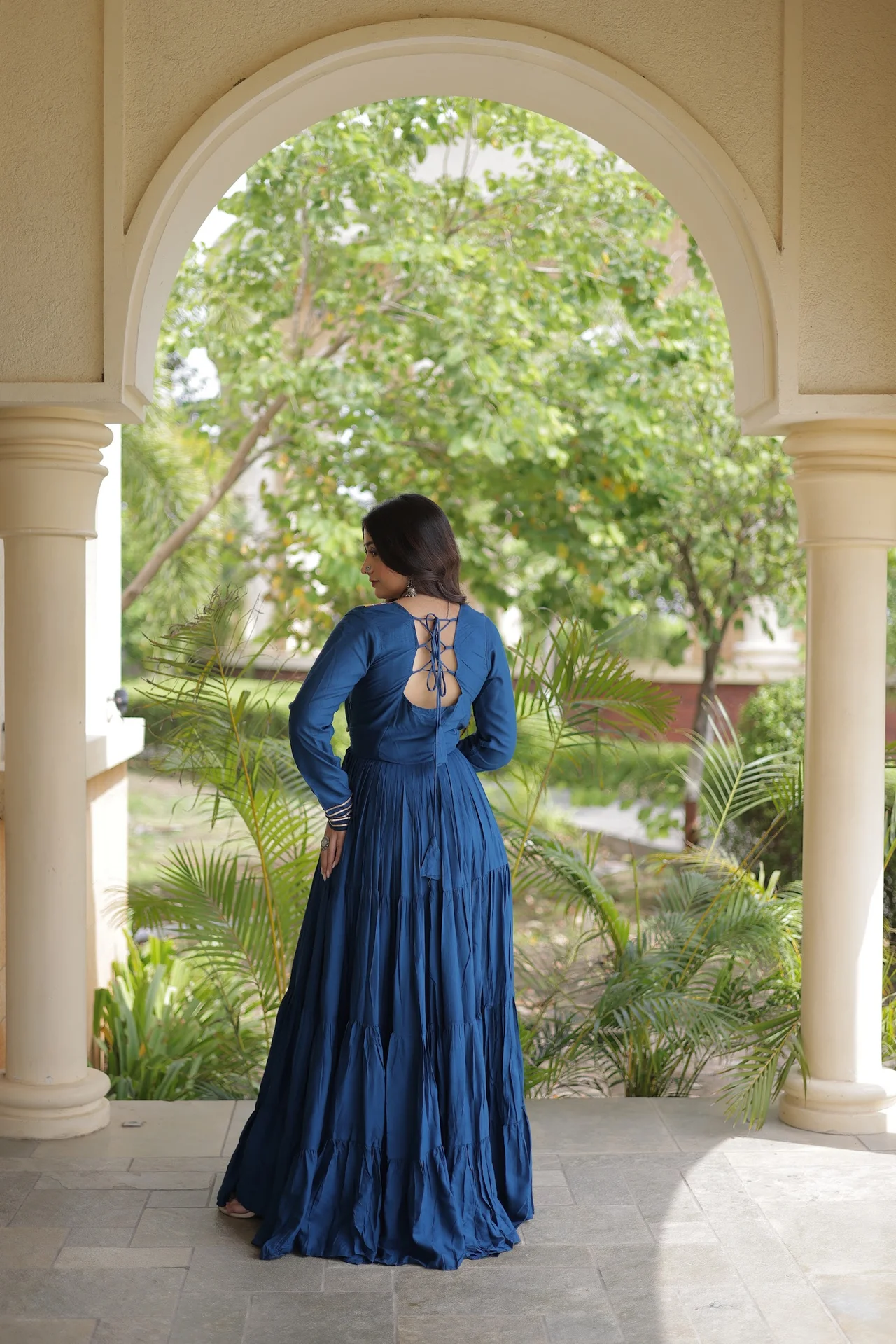 Women's Rayon Navratri Gown with Kutchi Embroidery in Teal — photo 2 of 7