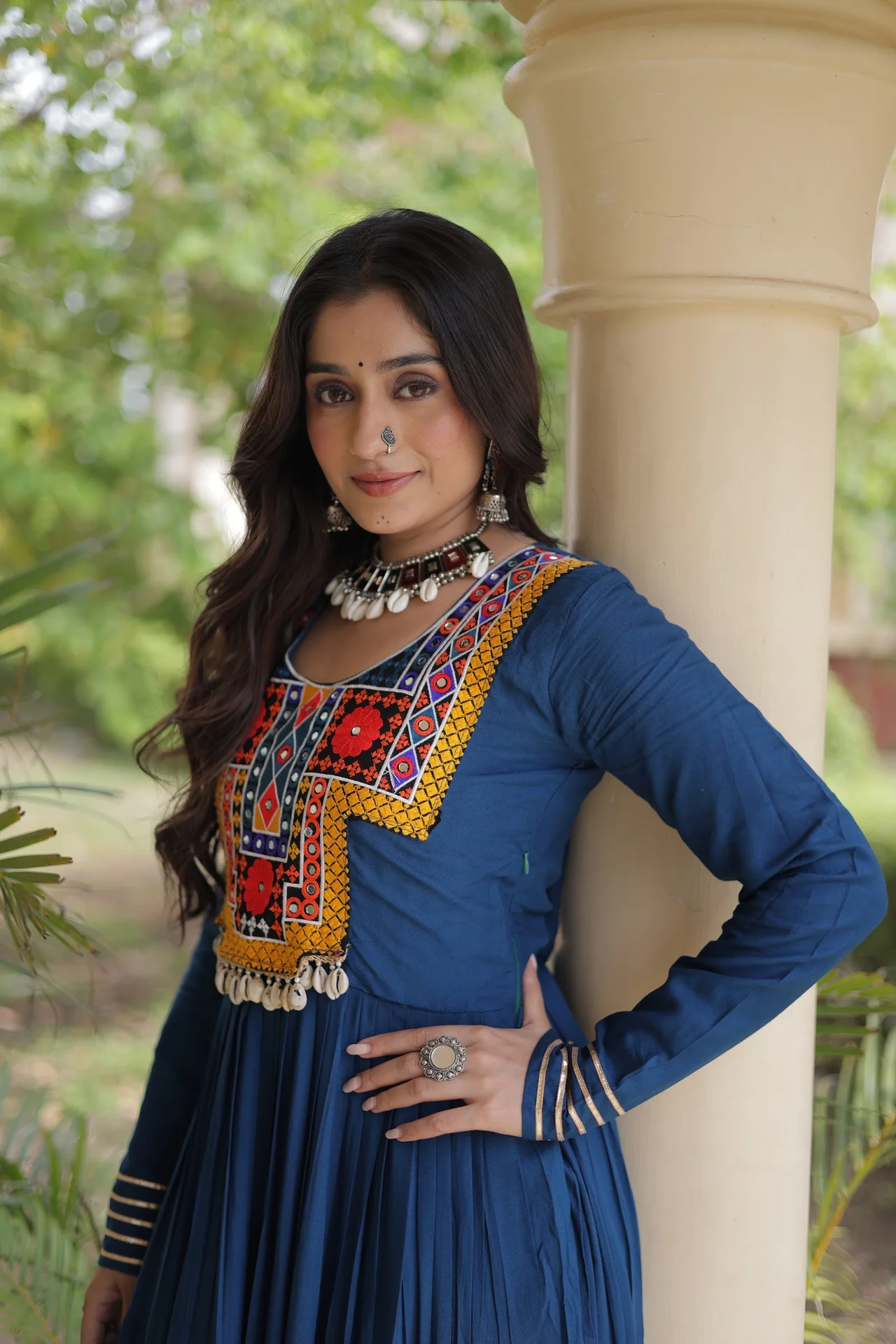 Women's Rayon Navratri Gown with Kutchi Embroidery in Teal — photo 4 of 7
