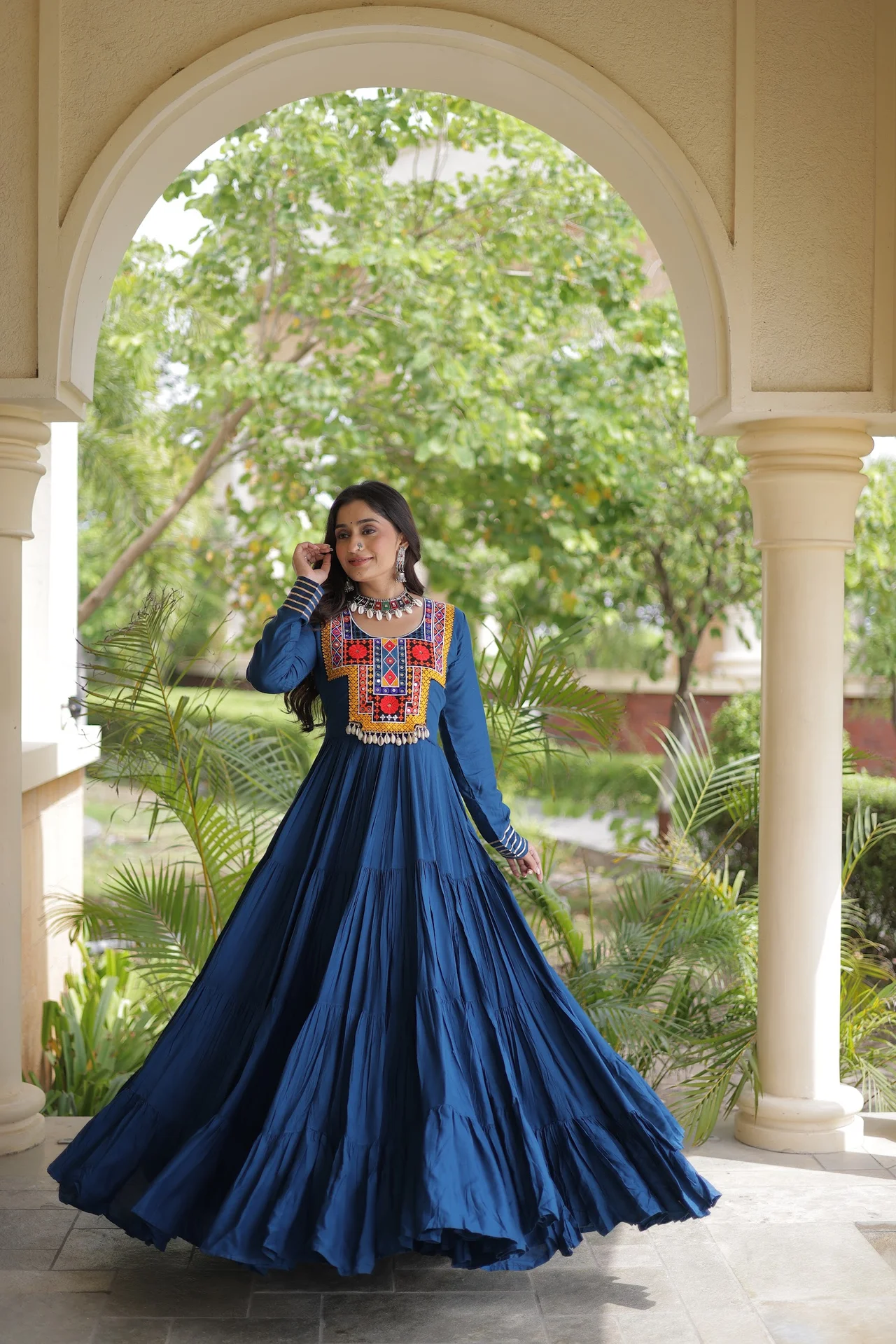 Women's Rayon Navratri Gown with Kutchi Embroidery in Teal — photo 5 of 7