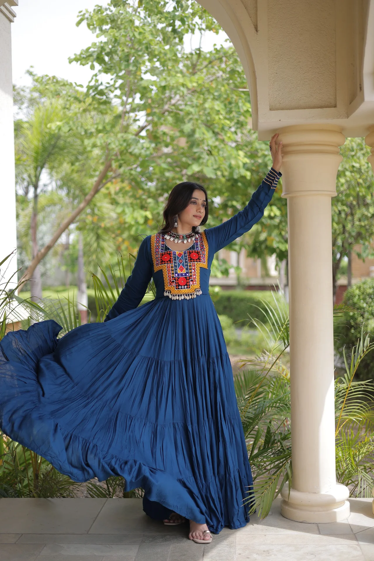 Women's Rayon Navratri Gown with Kutchi Embroidery in Teal — photo 7 of 7