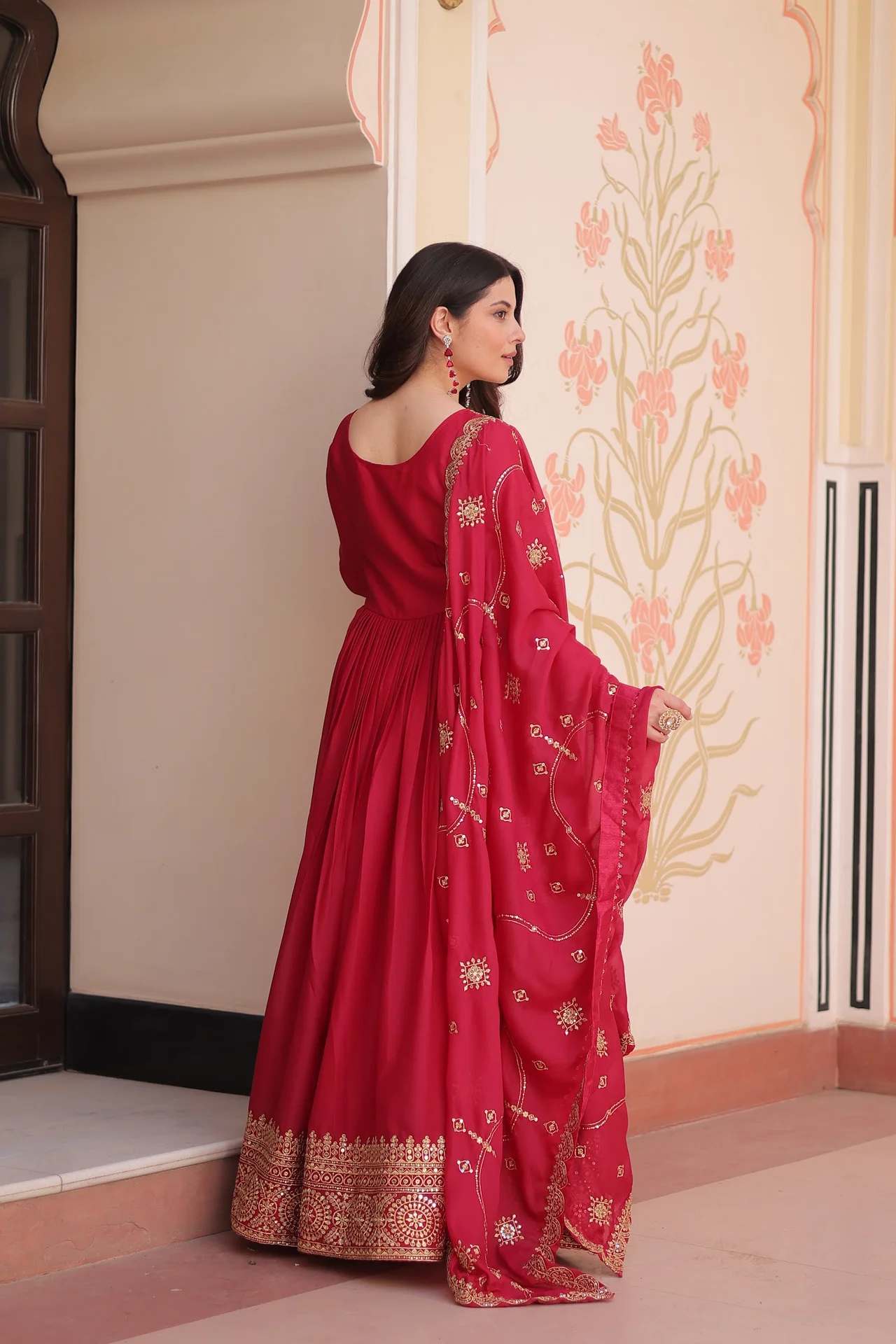 Women's Star Georgette Anarkali Gown with Dupatta in Rani Pink — photo 2 of 6