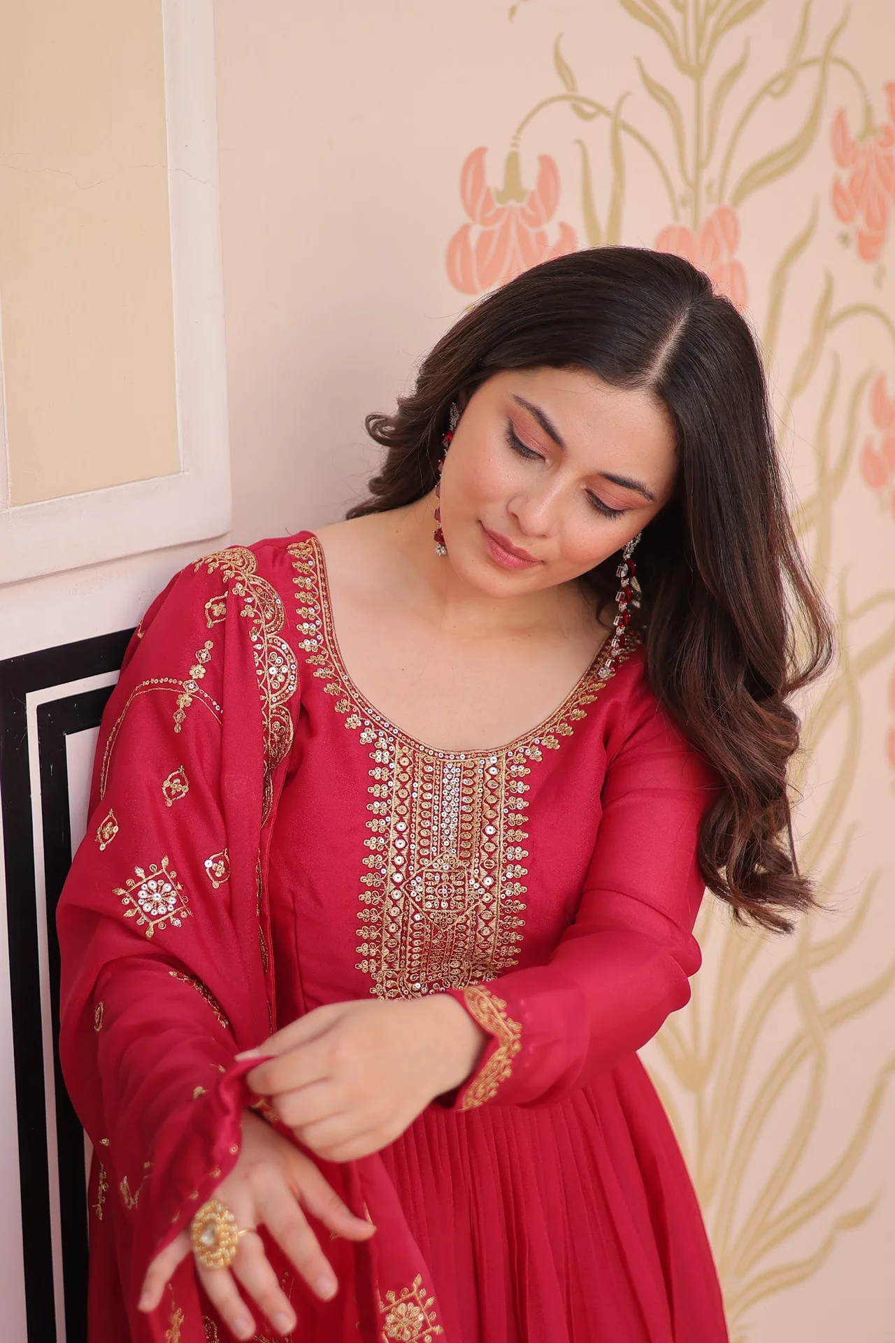 Women's Star Georgette Anarkali Gown with Dupatta in Rani Pink — photo 3 of 6