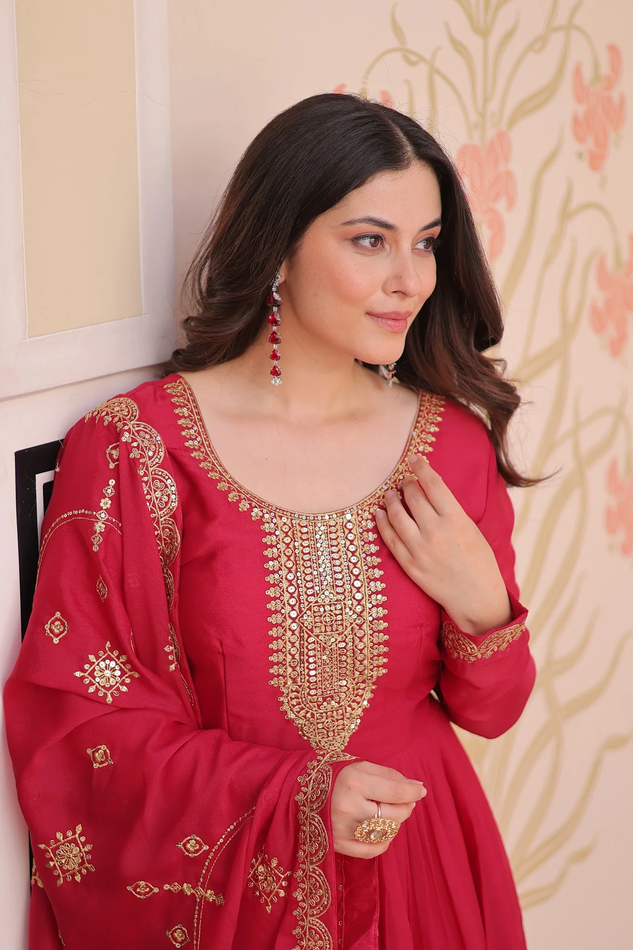 Women's Star Georgette Anarkali Gown with Dupatta in Rani Pink — photo 4 of 6