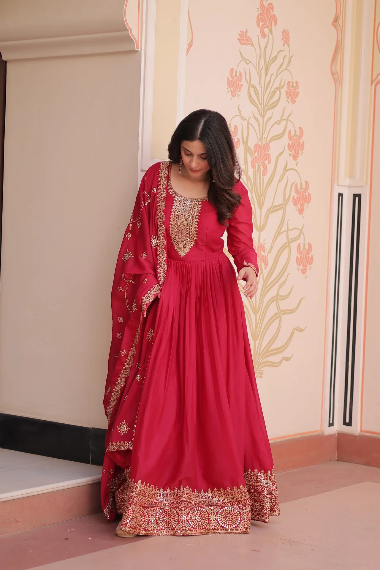 Women's Star Georgette Anarkali Gown with Dupatta in Rani Pink — photo 5 of 6