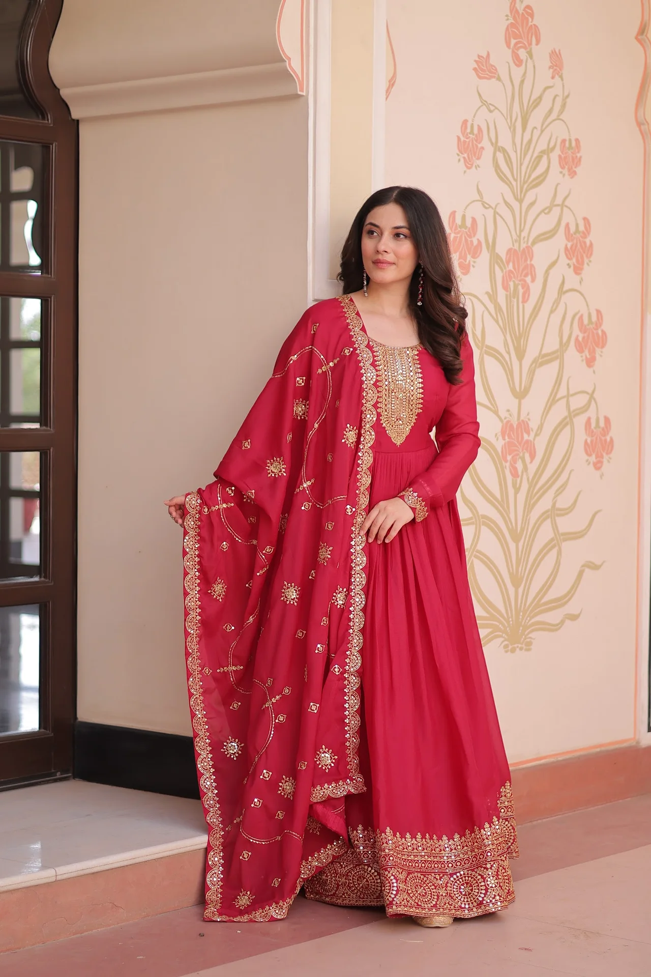Women's Star Georgette Anarkali Gown with Dupatta in Rani Pink — photo 6 of 6
