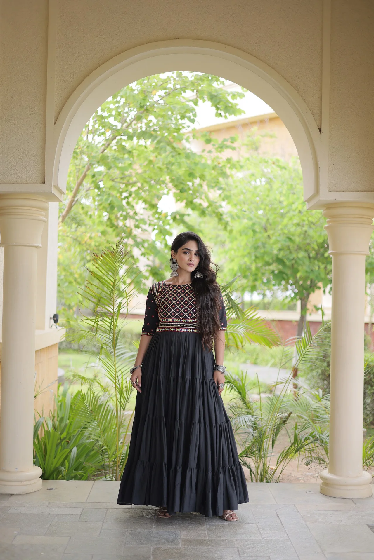 Women's Kora Cotton Embroidered Gown in Black — photo 2 of 7
