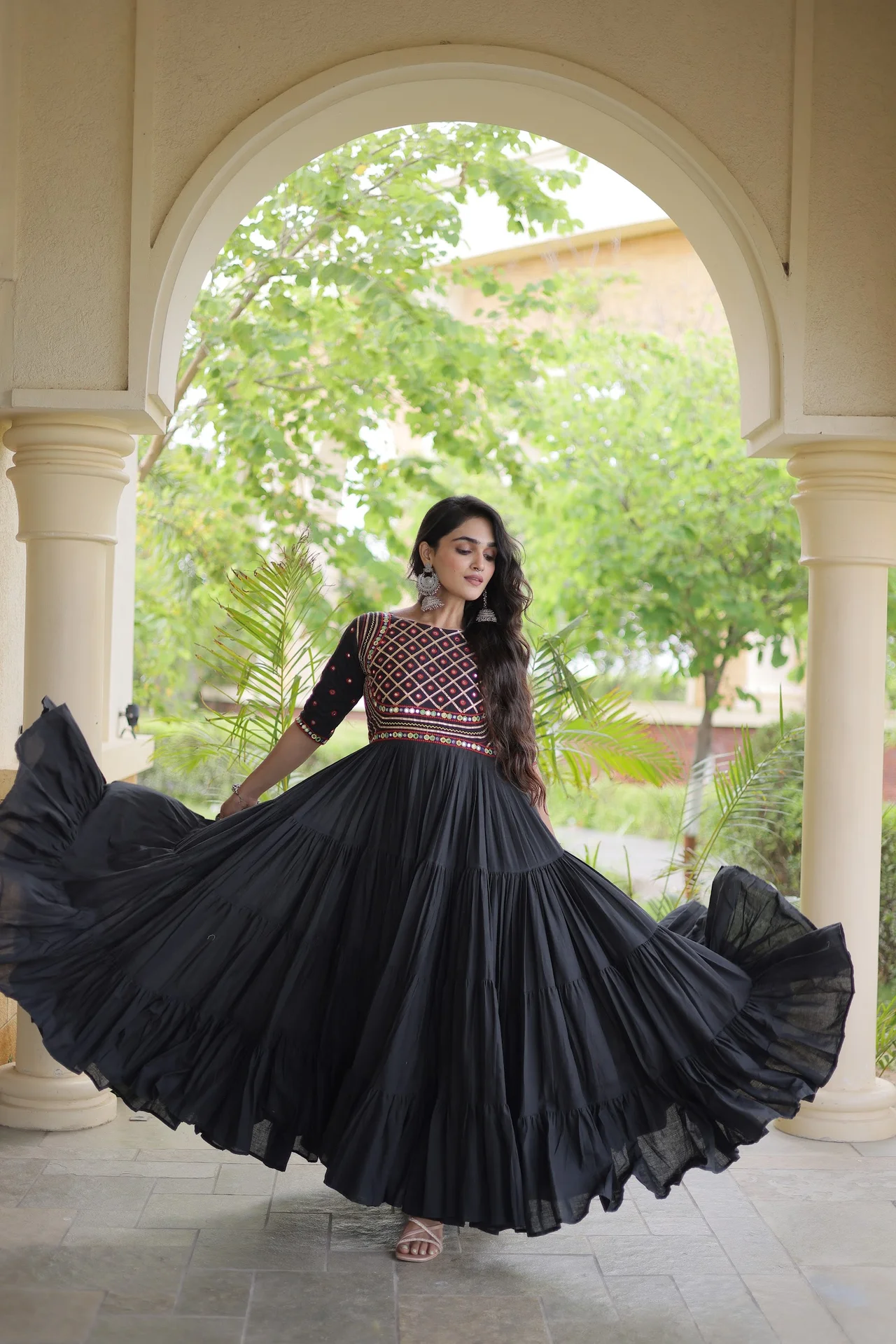 Women's Kora Cotton Embroidered Gown in Black — photo 3 of 7