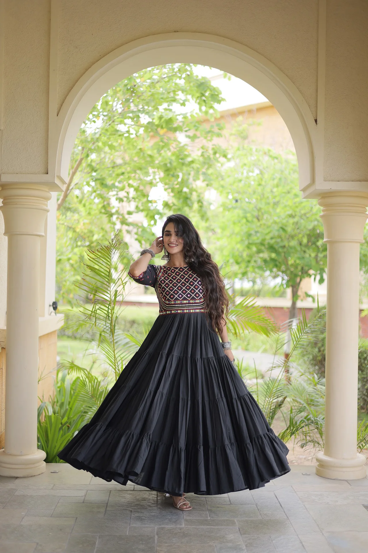 Women's Kora Cotton Embroidered Gown in Black — photo 4 of 7