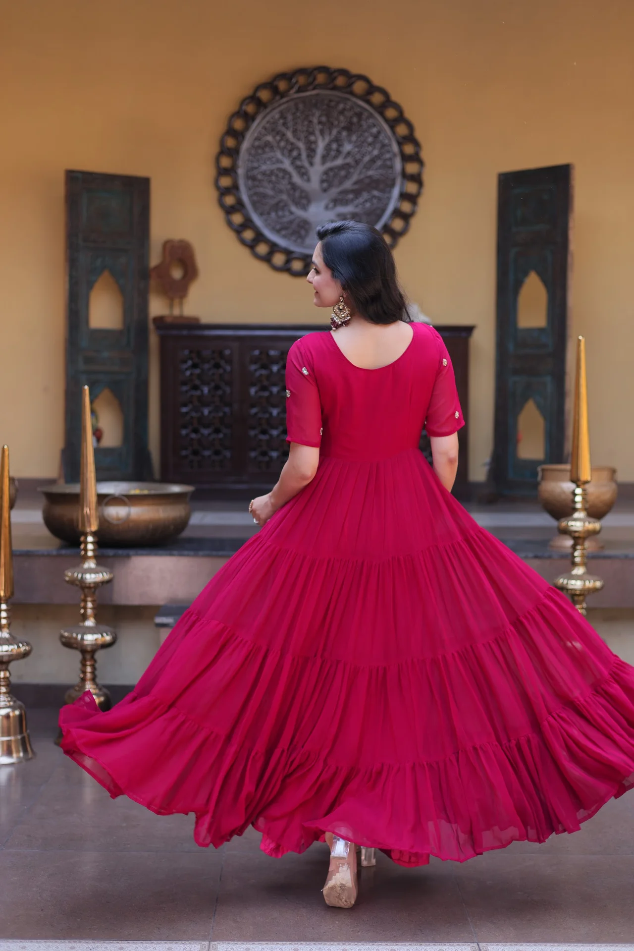 Women's Faux Blooming Readymade Gown with Embroidery Zari Sequins Work in Rani Pink — photo 7 of 7