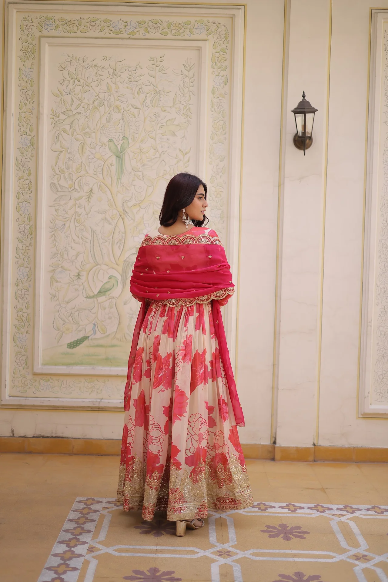 Women's Russian Silk Gown with Dupatta in Pink — photo 3 of 6
