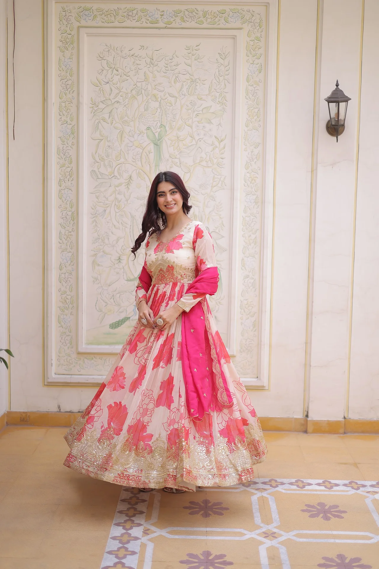 Women's Russian Silk Gown with Dupatta in Pink — photo 4 of 6