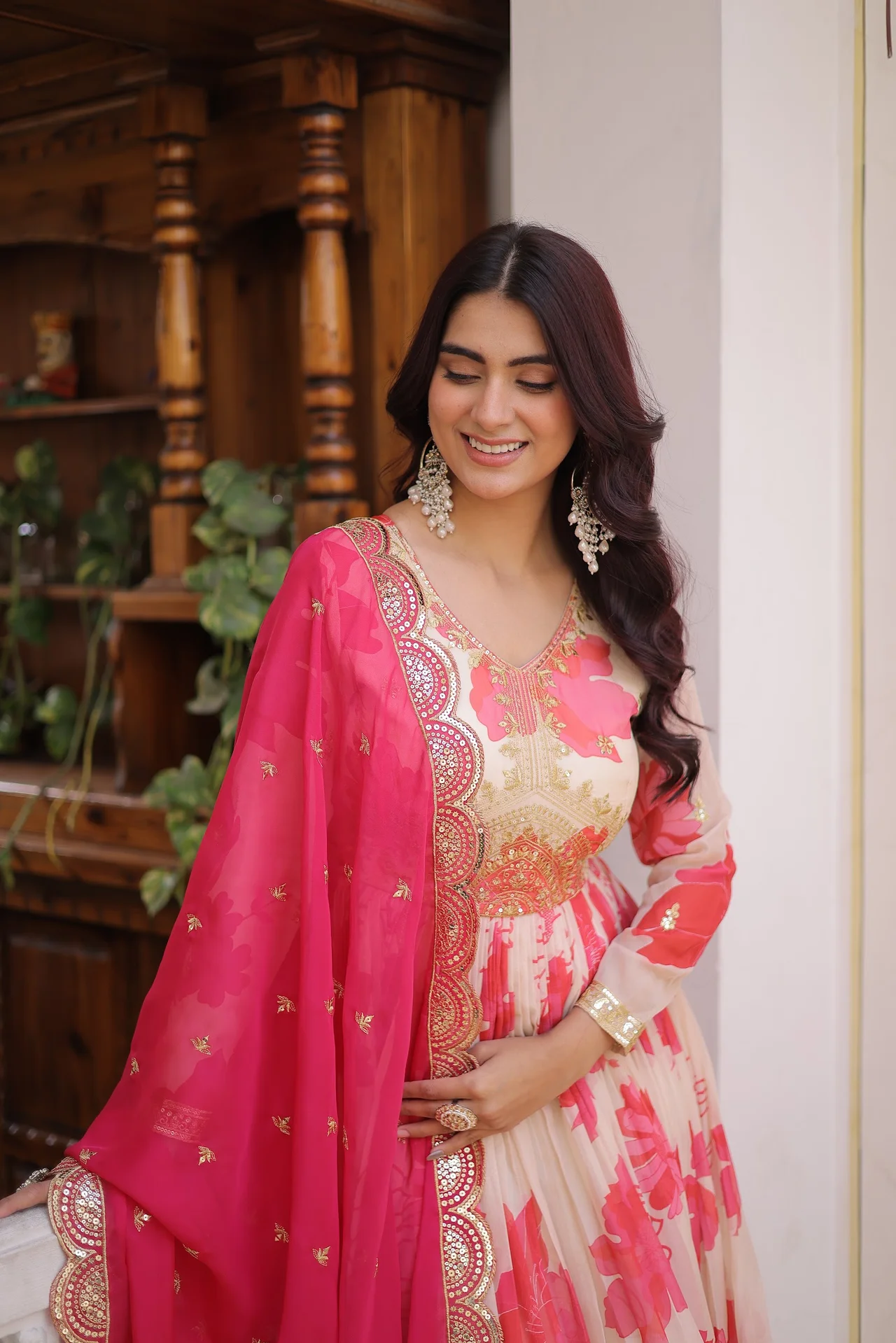 Women's Russian Silk Gown with Dupatta in Pink — photo 5 of 6