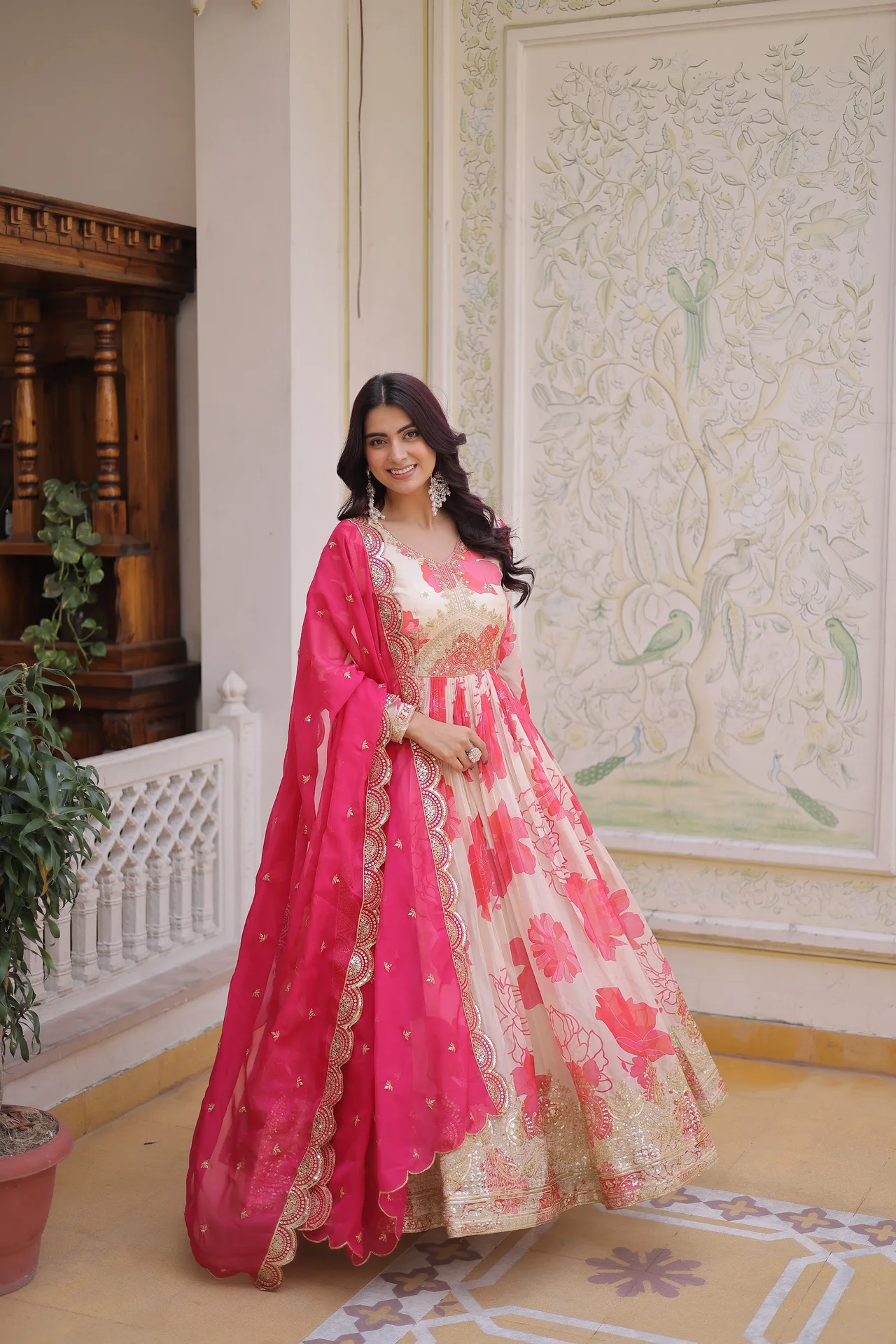 Women's Russian Silk Gown with Dupatta in Pink — photo 6 of 6
