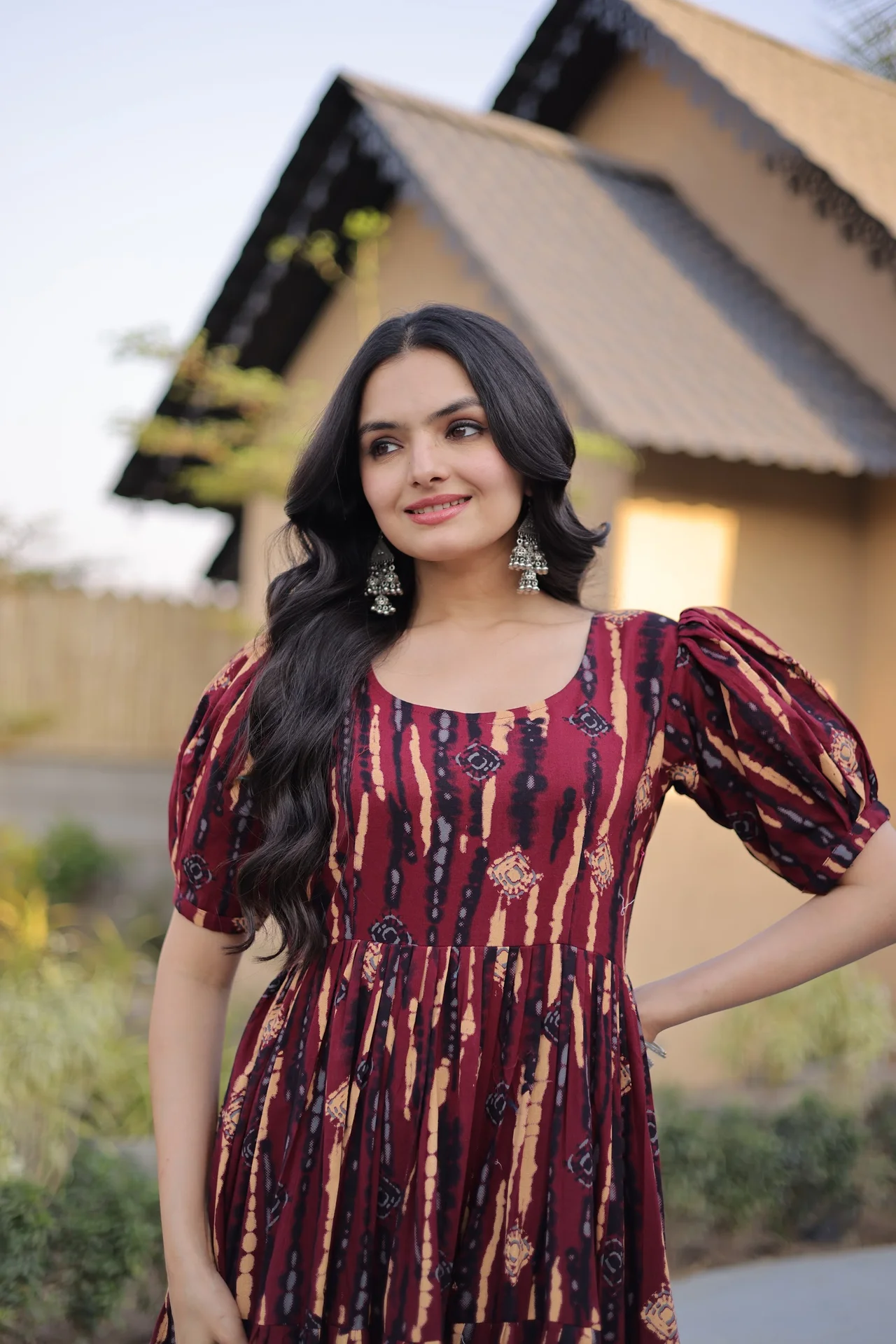 Women's Printed Cotton Kurti in Maroon — photo 3 of 6