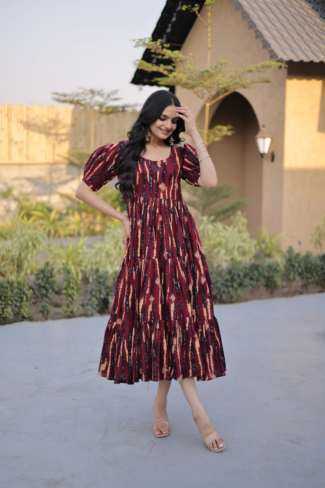 Women's Printed Cotton Kurti in Maroon — photo 4 of 6