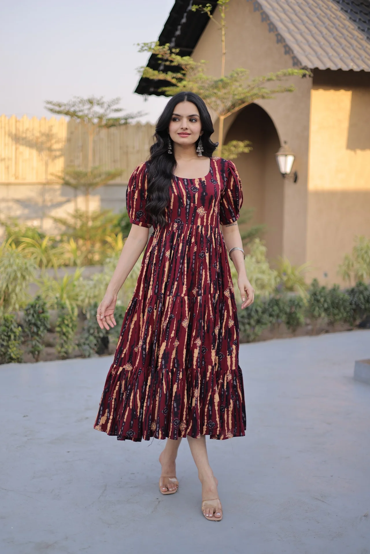 Women's Printed Cotton Kurti in Maroon — photo 5 of 6