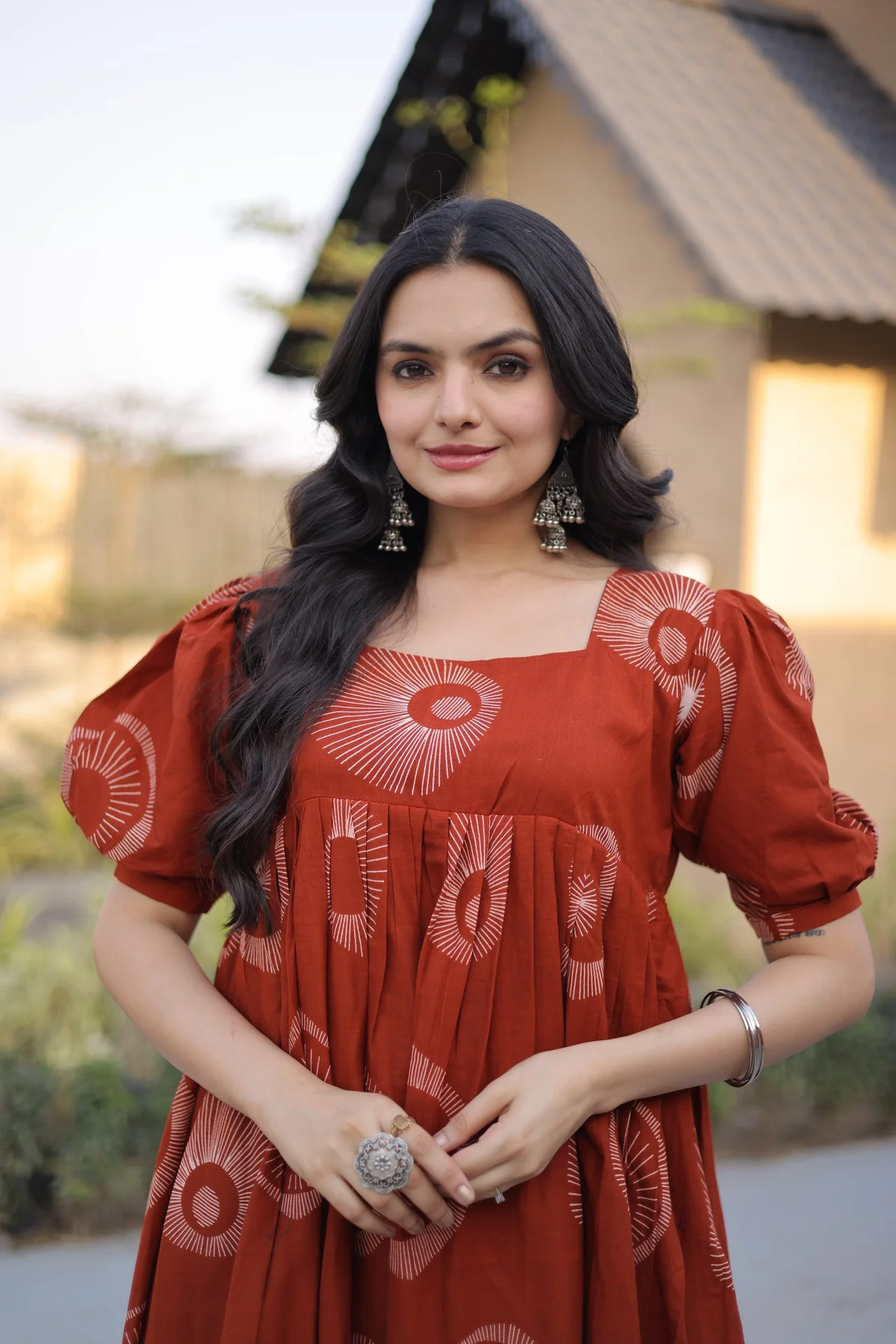 Women's Printed Cotton Kurti in Rust — photo 2 of 7