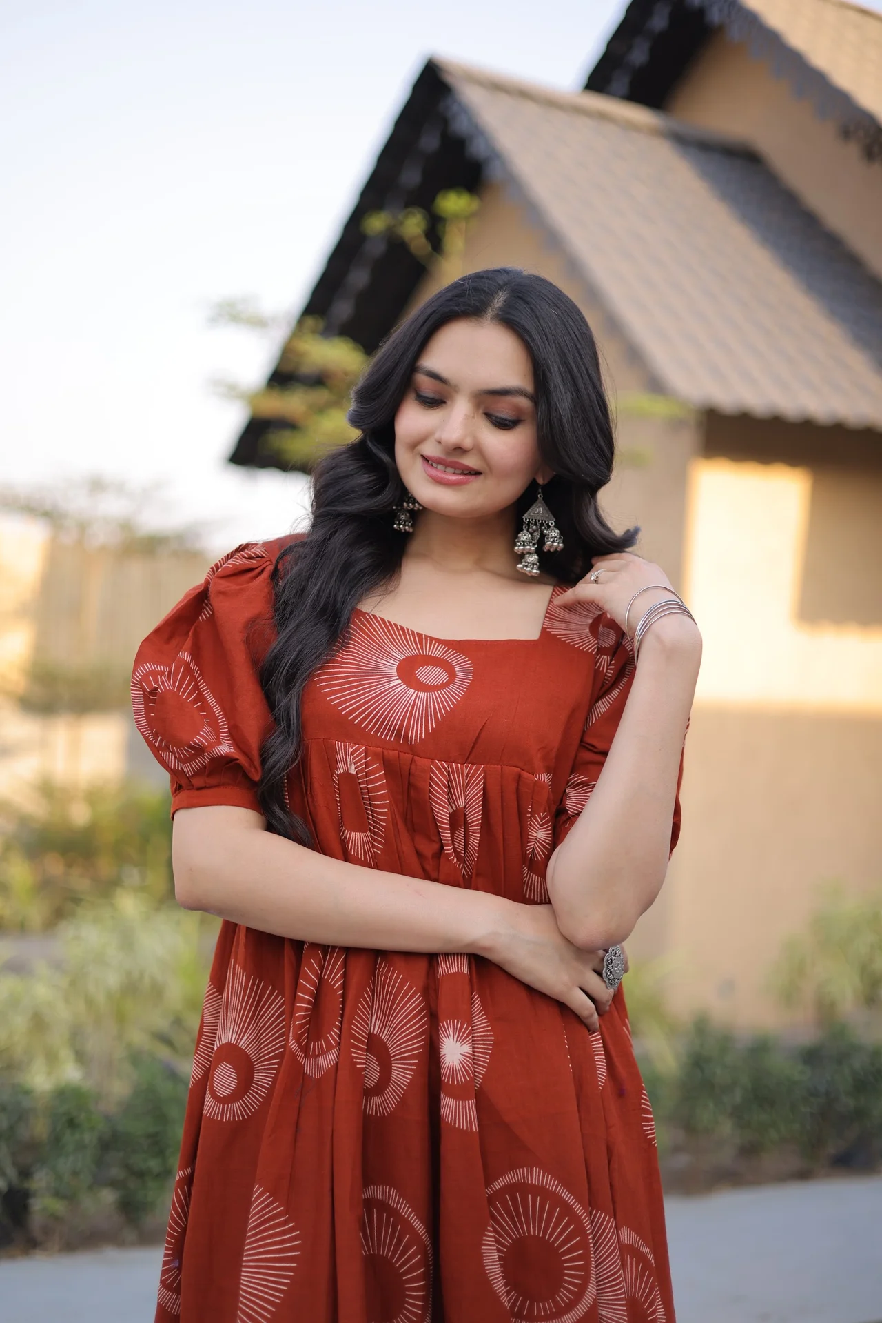 Women's Printed Cotton Kurti in Rust — photo 4 of 7