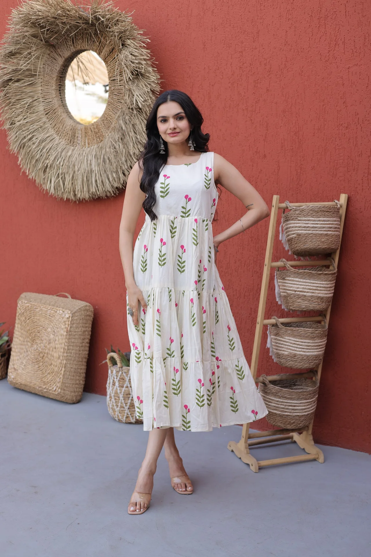 Women's Printed Cotton Kurti in Off White — photo 6 of 7