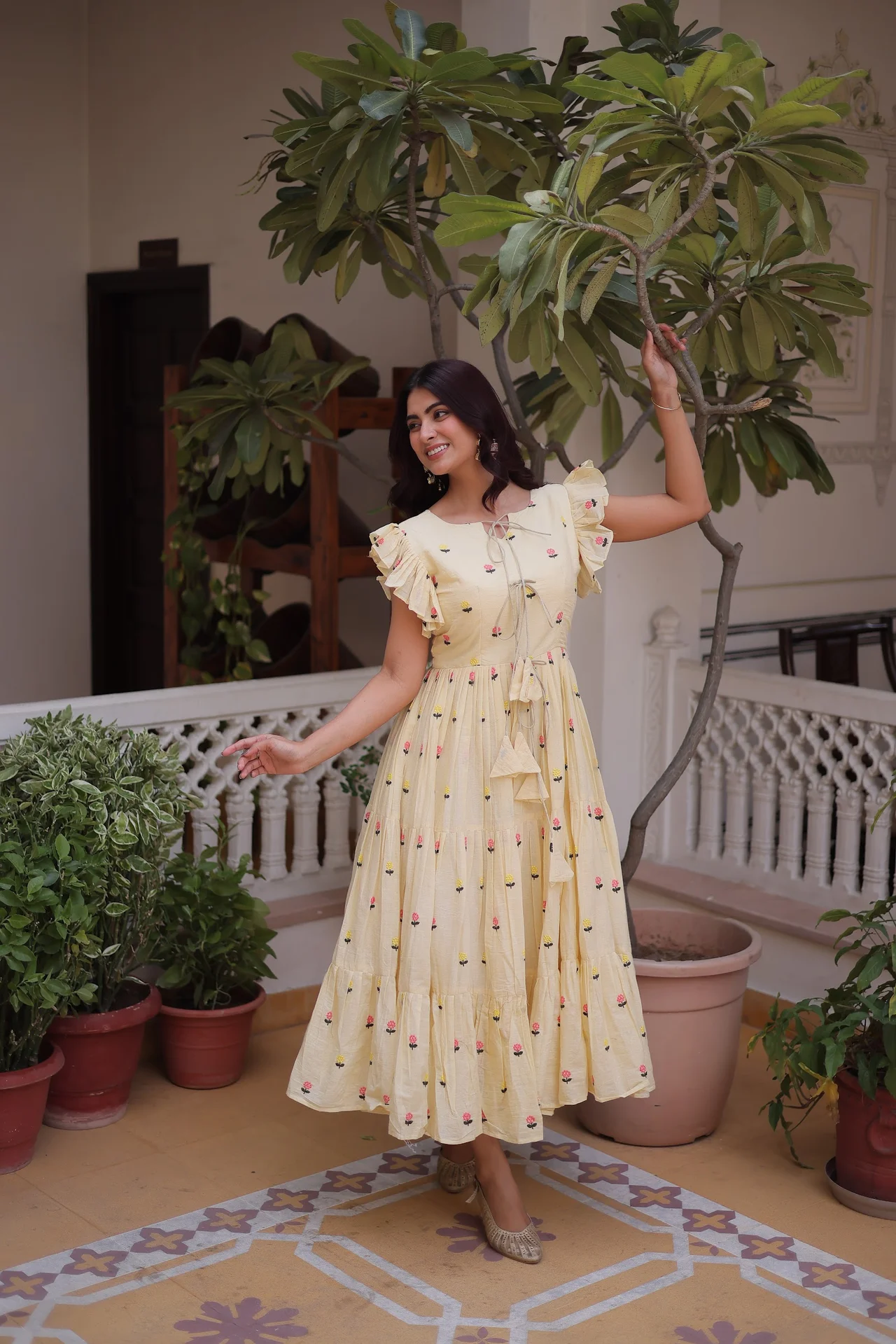 Women's Cotton Embroidered Kurti in Cream — photo 6 of 6