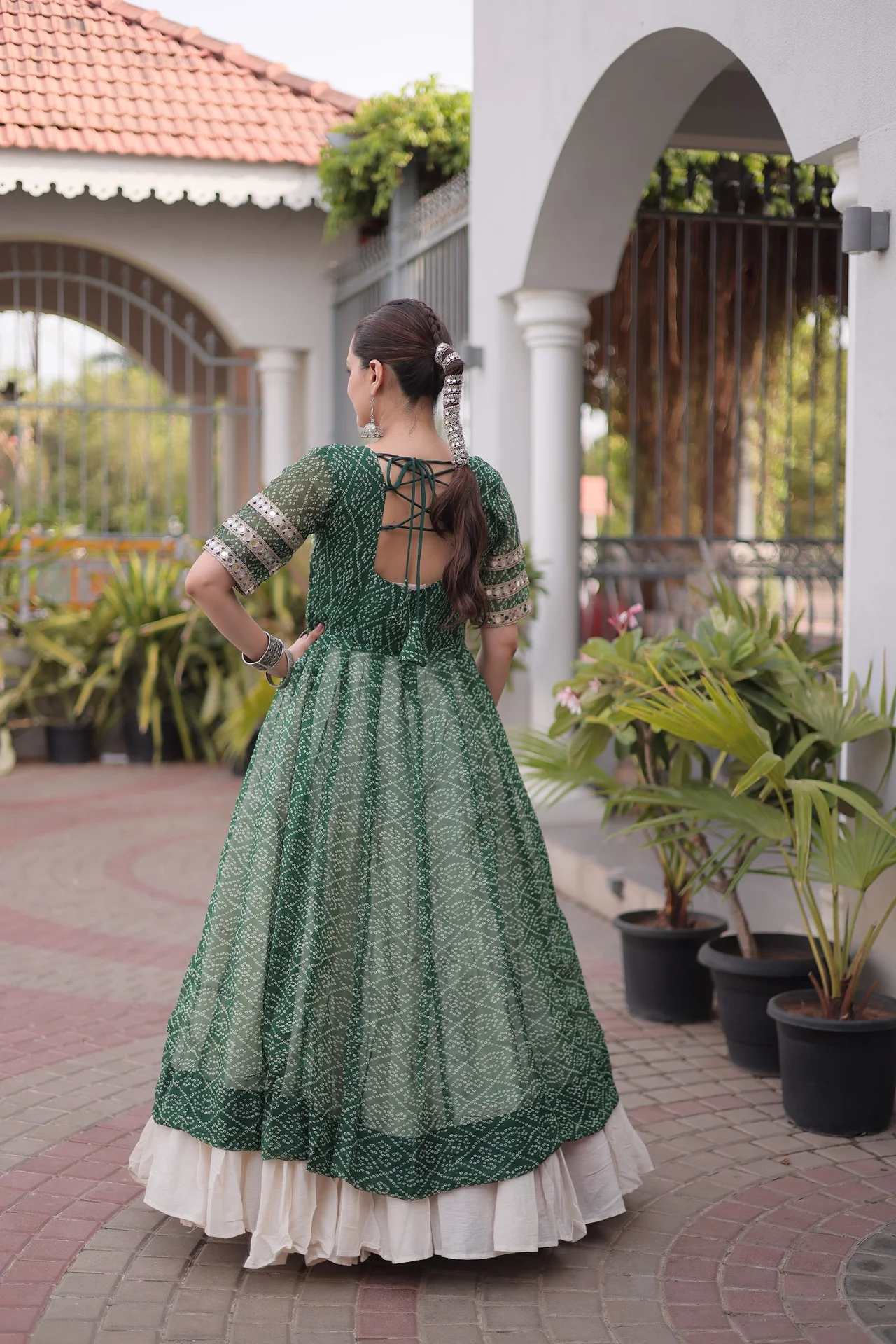 Women's Kora Cotton Lehenga Choli with Faux Georgette Kurti in Mehendi Green — photo 3 of 5