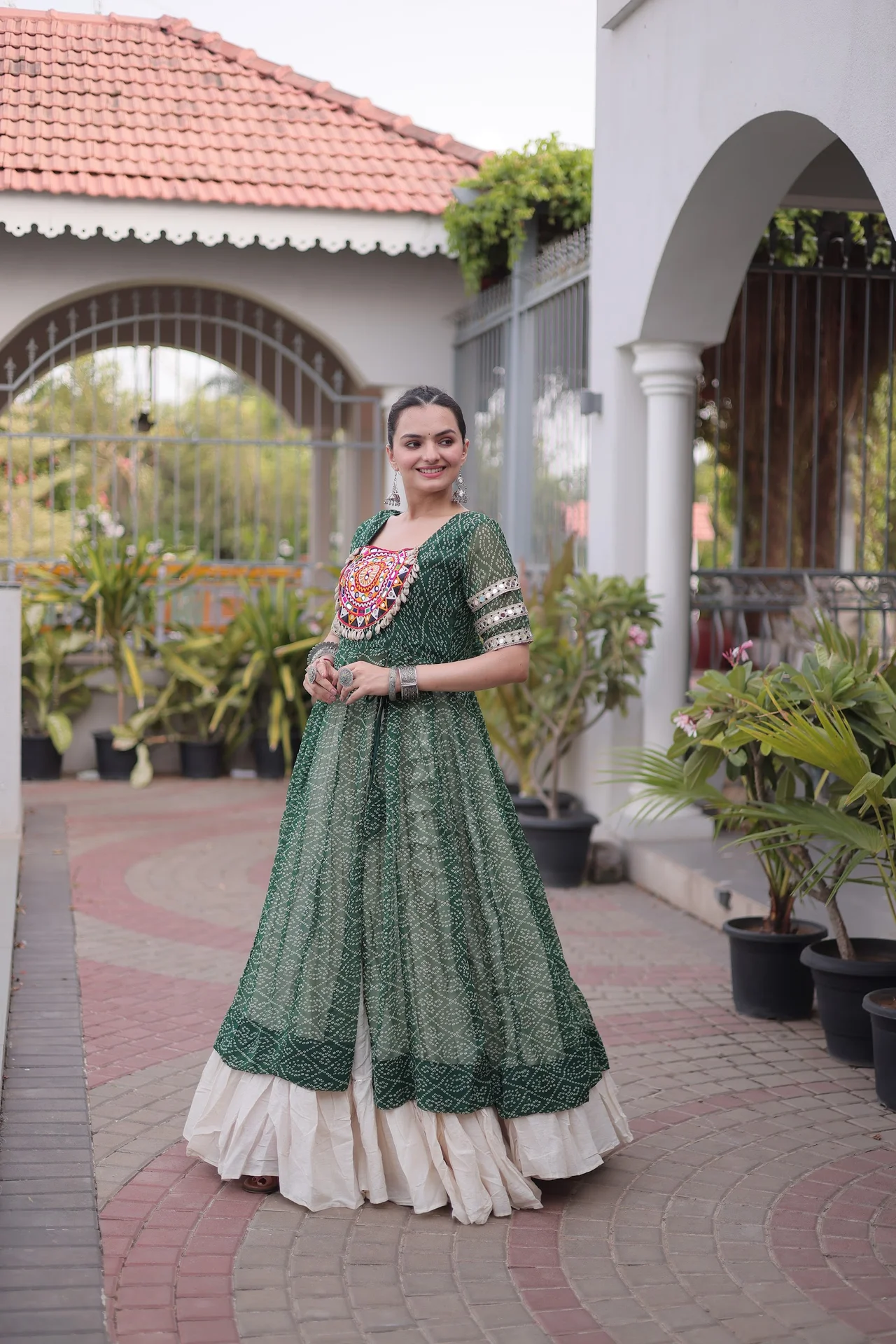 Women's Kora Cotton Lehenga Choli with Faux Georgette Kurti in Mehendi Green — photo 5 of 5