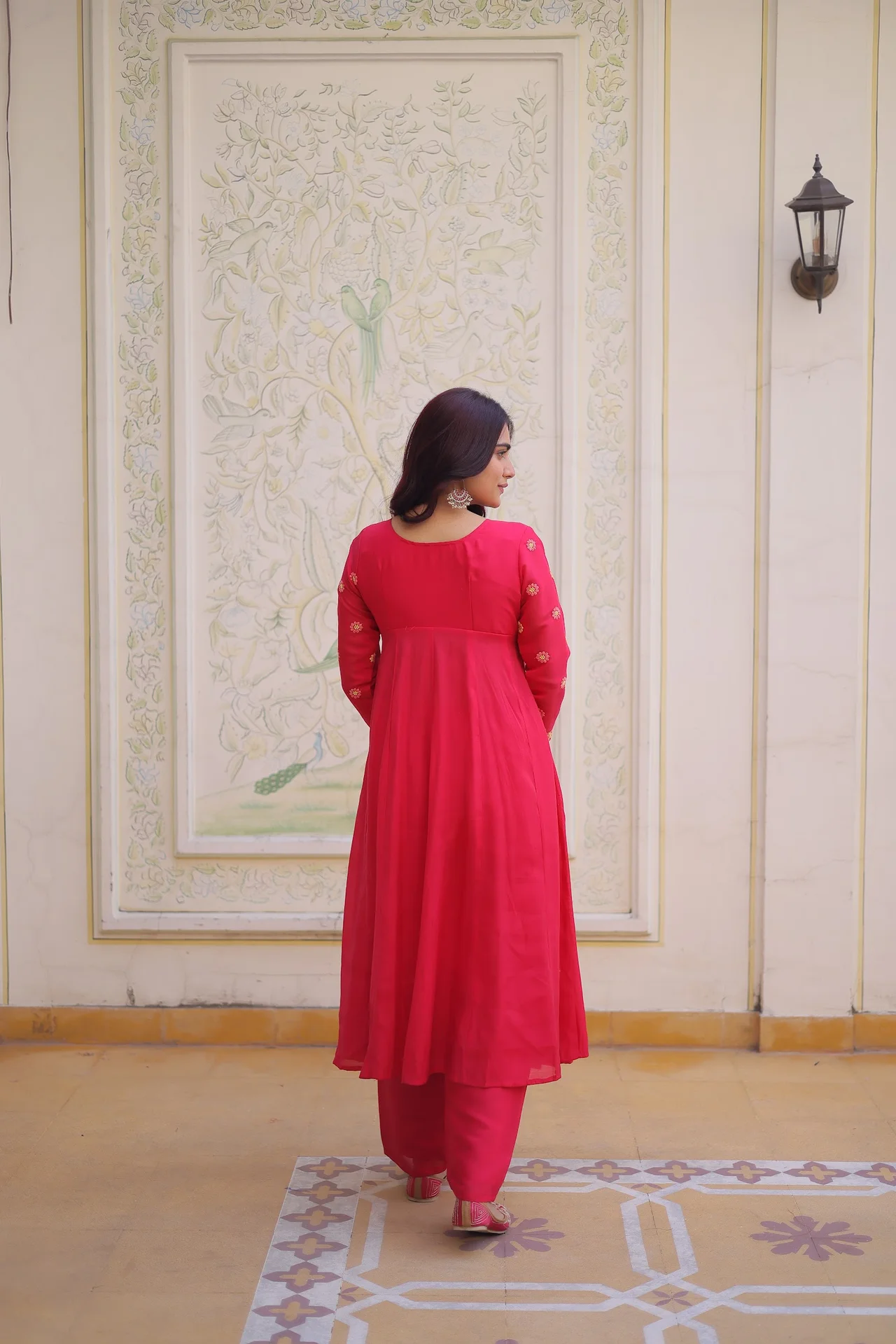 Women's Mal Chanderi Kurta Set with Pant in Rani Pink — photo 2 of 6