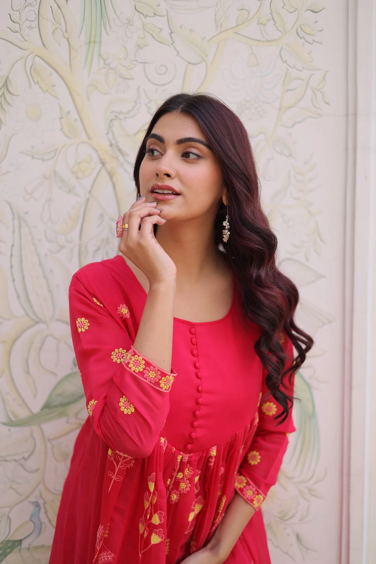 Women's Mal Chanderi Kurta Set with Pant in Rani Pink — photo 3 of 6