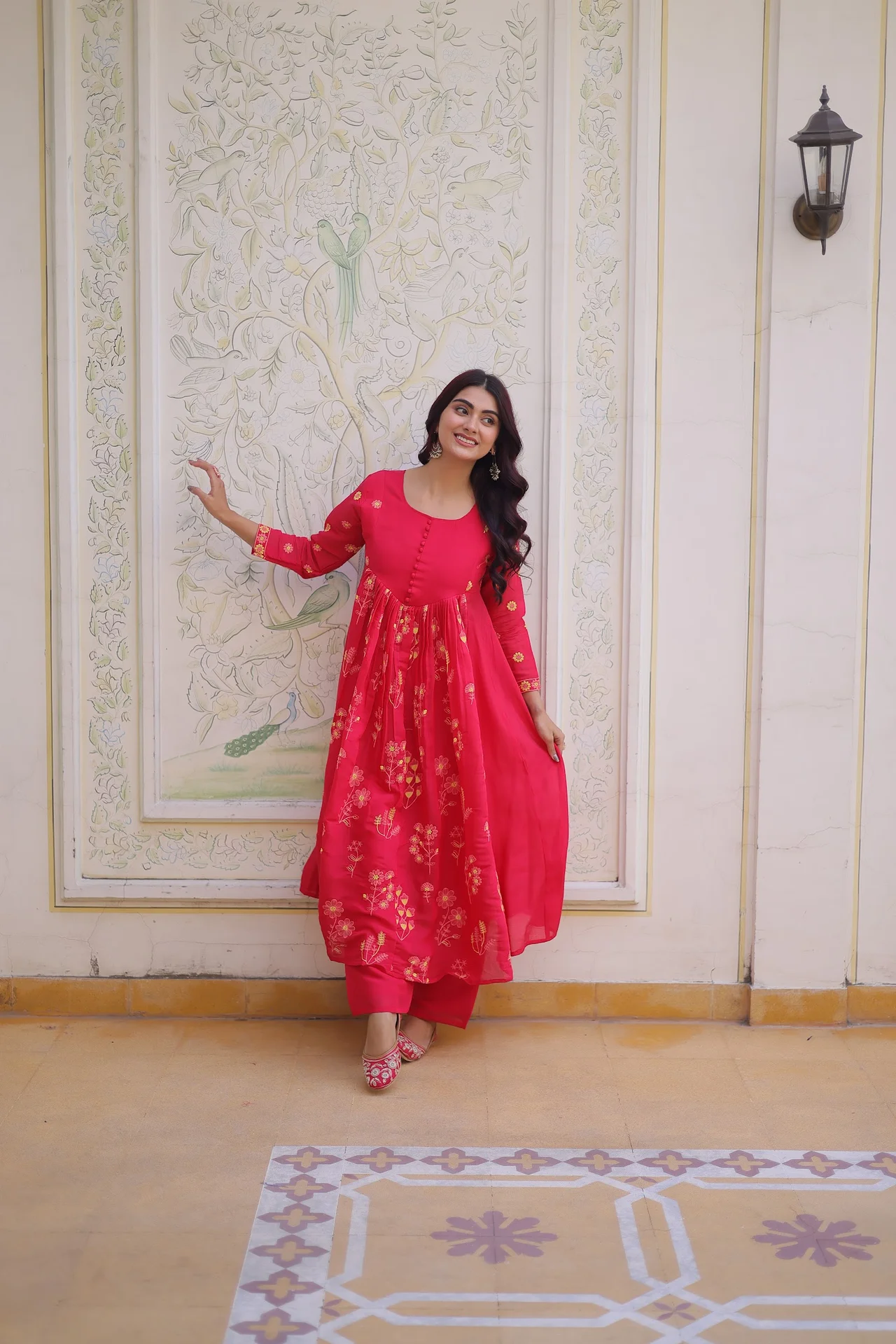 Women's Mal Chanderi Kurta Set with Pant in Rani Pink — photo 5 of 6