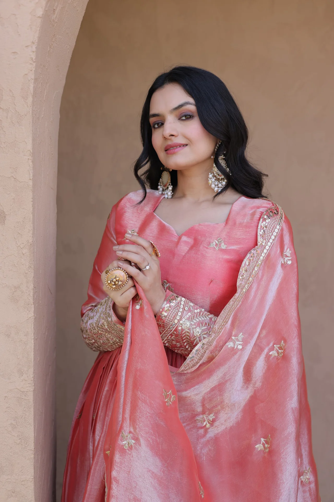 Women's Fendi Silk Gown with Dupatta in Peach — photo 3 of 5