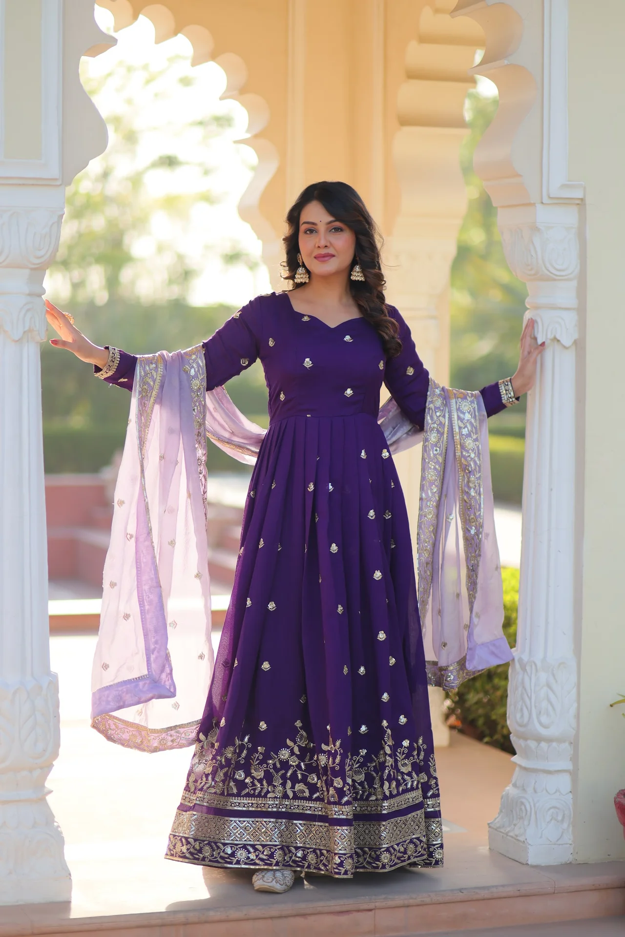 Women's Star Georgette Gown with Dupatta in Purple — photo 4 of 7