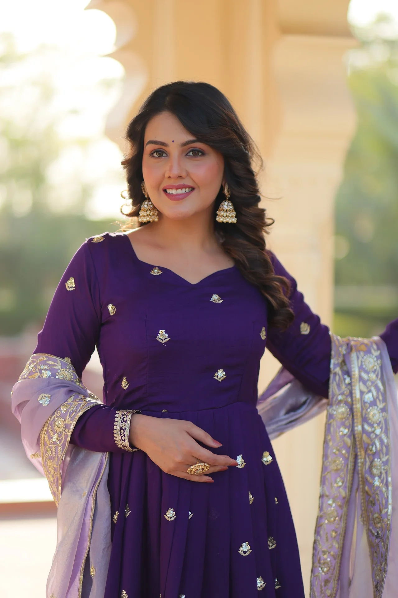 Women's Star Georgette Gown with Dupatta in Purple — photo 5 of 7