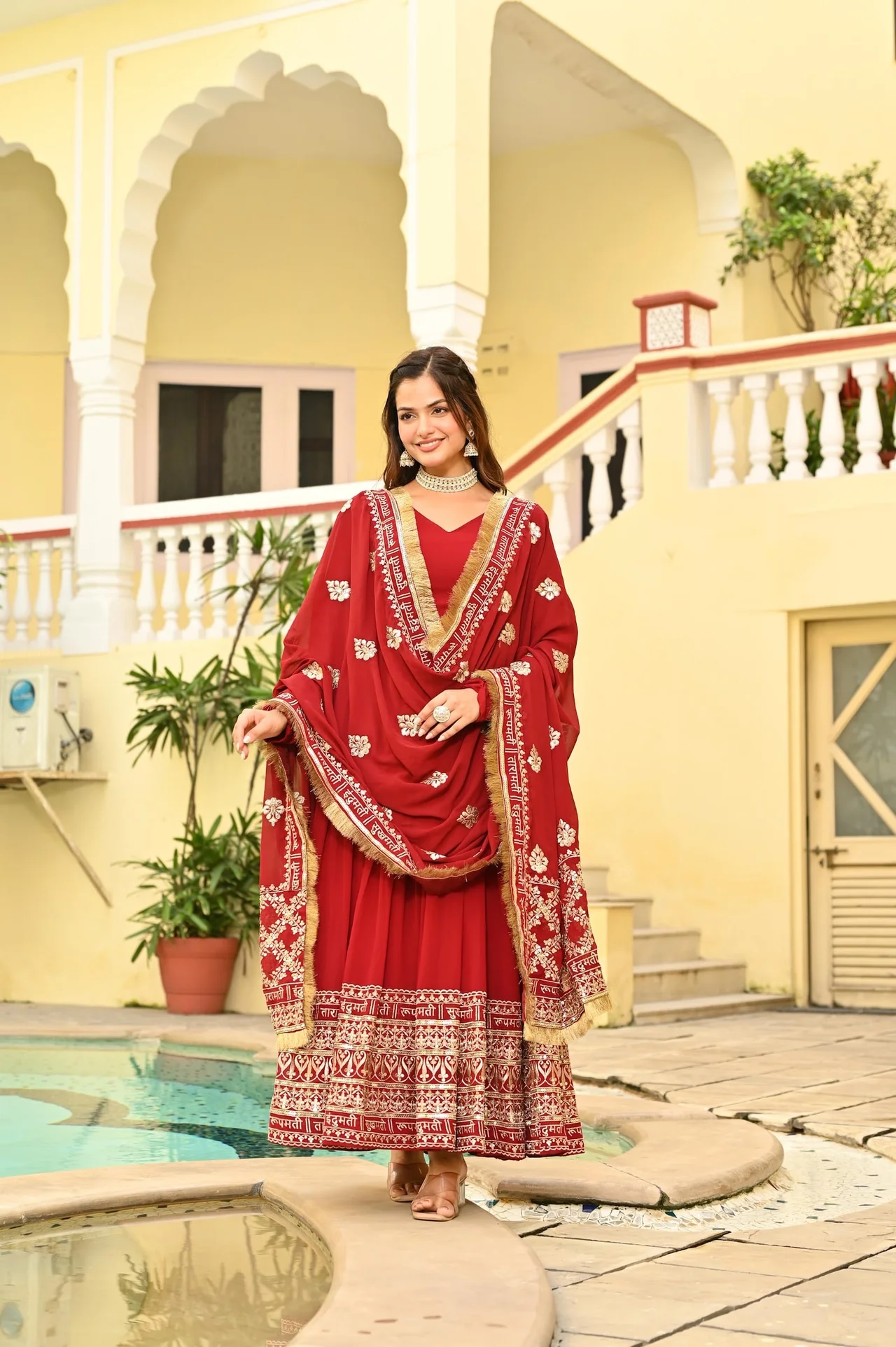 Women's Faux Blooming Embroidered Gown with Dupatta — photo 2 of 7