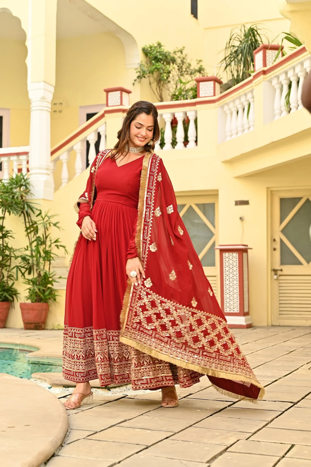 Women's Faux Blooming Embroidered Gown with Dupatta — photo 4 of 7