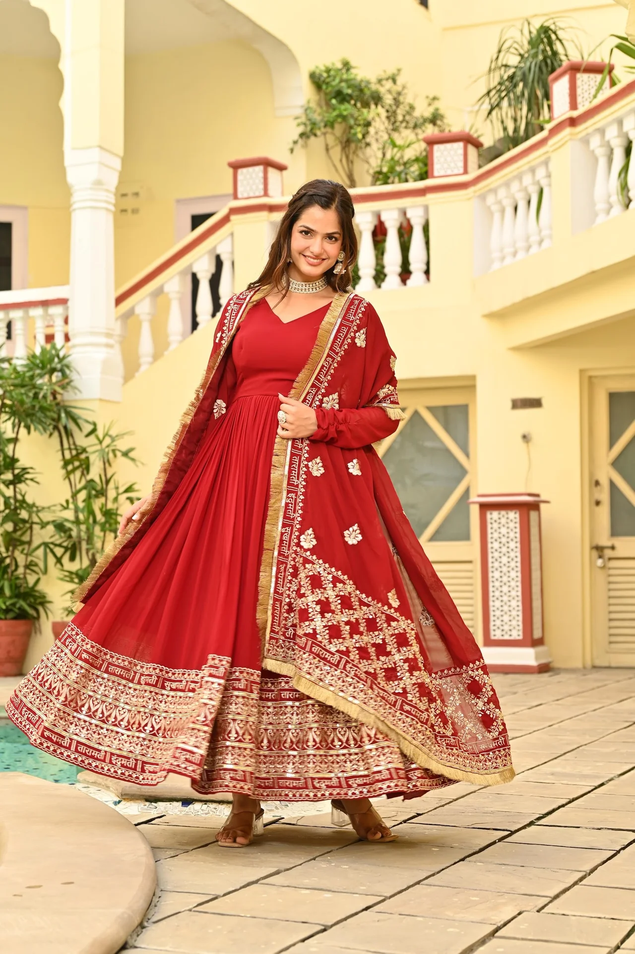 Women's Faux Blooming Embroidered Gown with Dupatta — photo 5 of 7