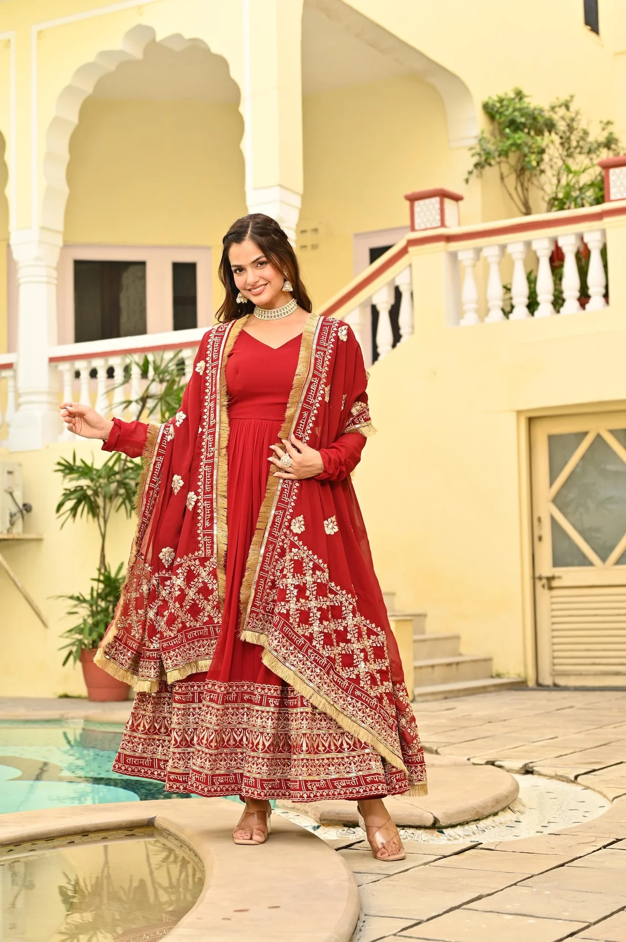 Women's Faux Blooming Embroidered Gown with Dupatta — photo 6 of 7