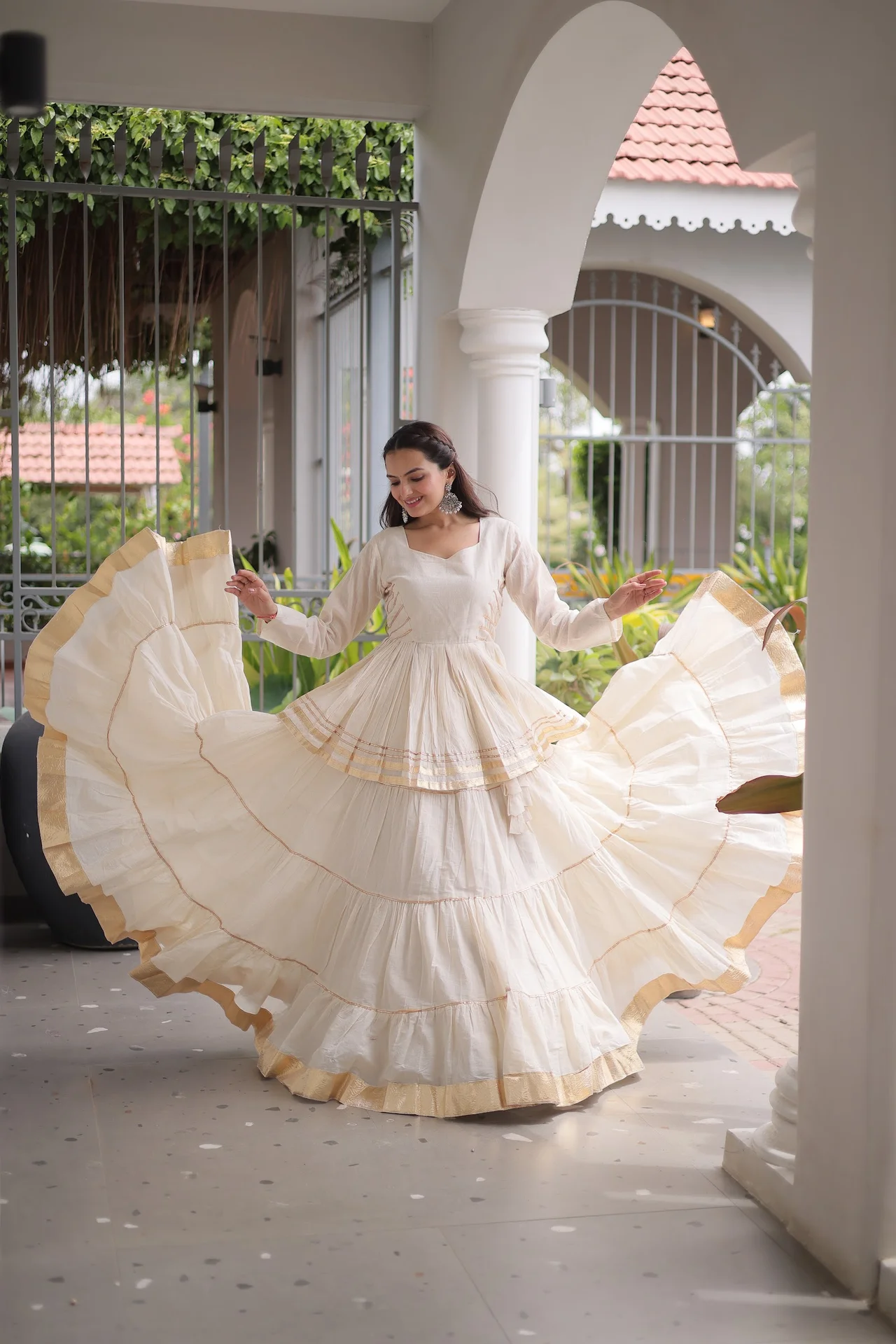 Women's Cotton Lehenga Choli with Peplum Top in Off White — photo 5 of 7